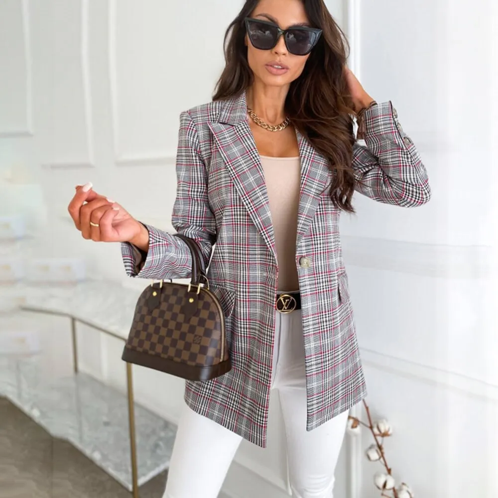 Joskaa Christmas Gift Women Blazer Casual Long Sleeve Slim Jackets Blazers 2024 Autumn Office Suit Striped Coat Cardigan Formal Blazers Femme Coats