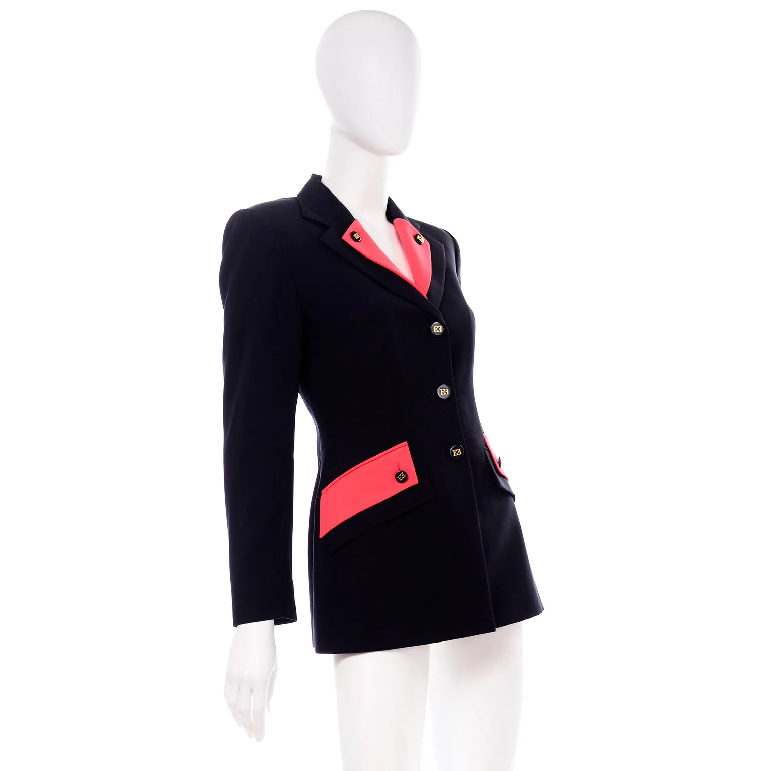 Margaretha Ley for Escada Vintage 1980s Dark Navy & Red Blazer Jacket