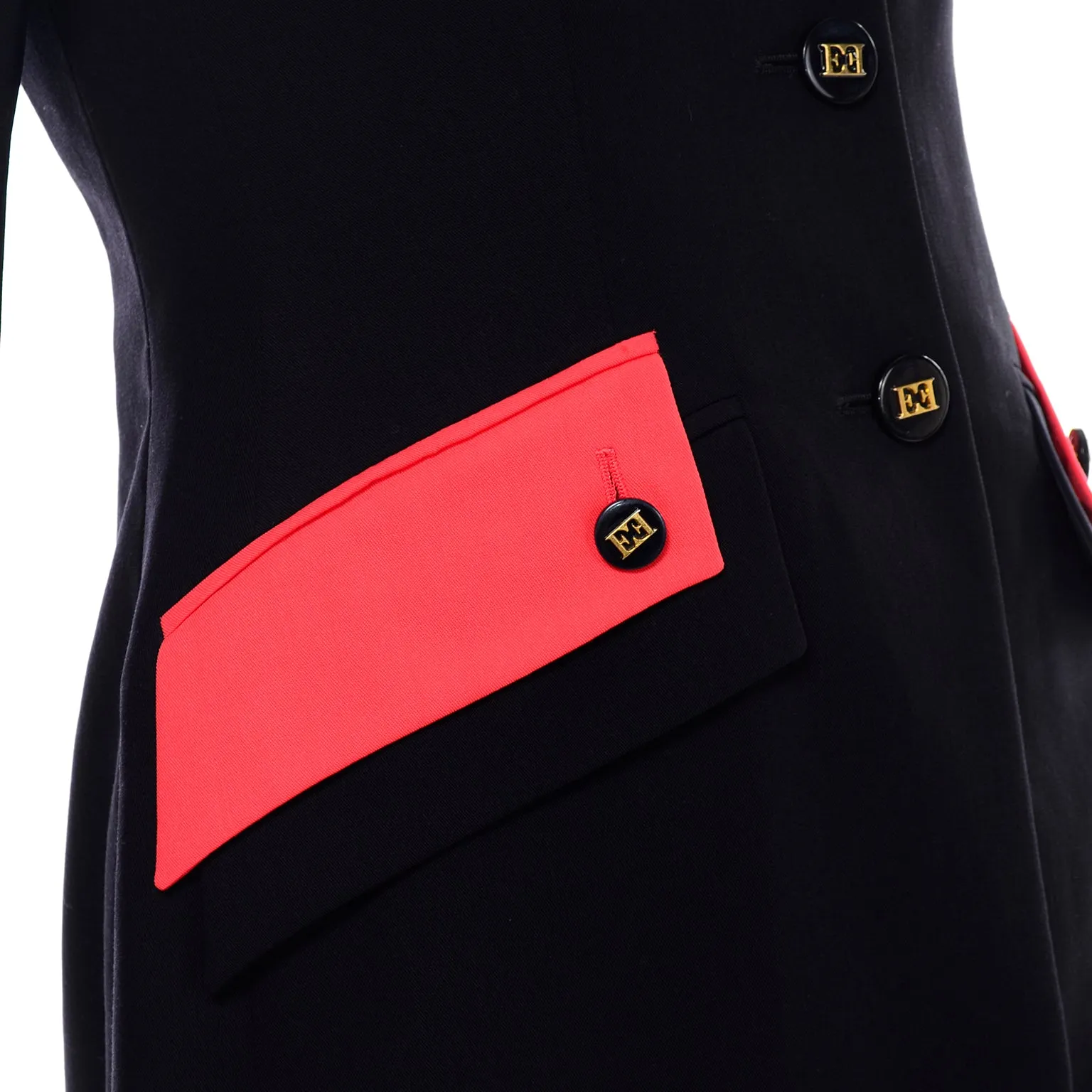 Margaretha Ley for Escada Vintage 1980s Dark Navy & Red Blazer Jacket