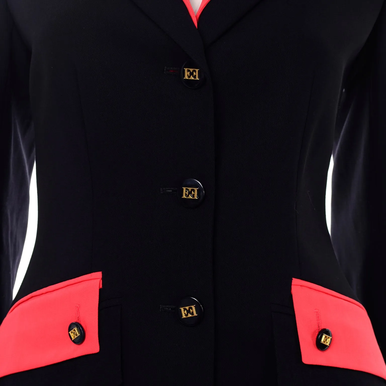 Margaretha Ley for Escada Vintage 1980s Dark Navy & Red Blazer Jacket