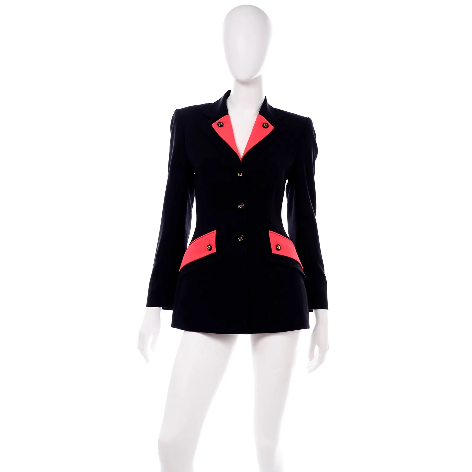 Margaretha Ley for Escada Vintage 1980s Dark Navy & Red Blazer Jacket