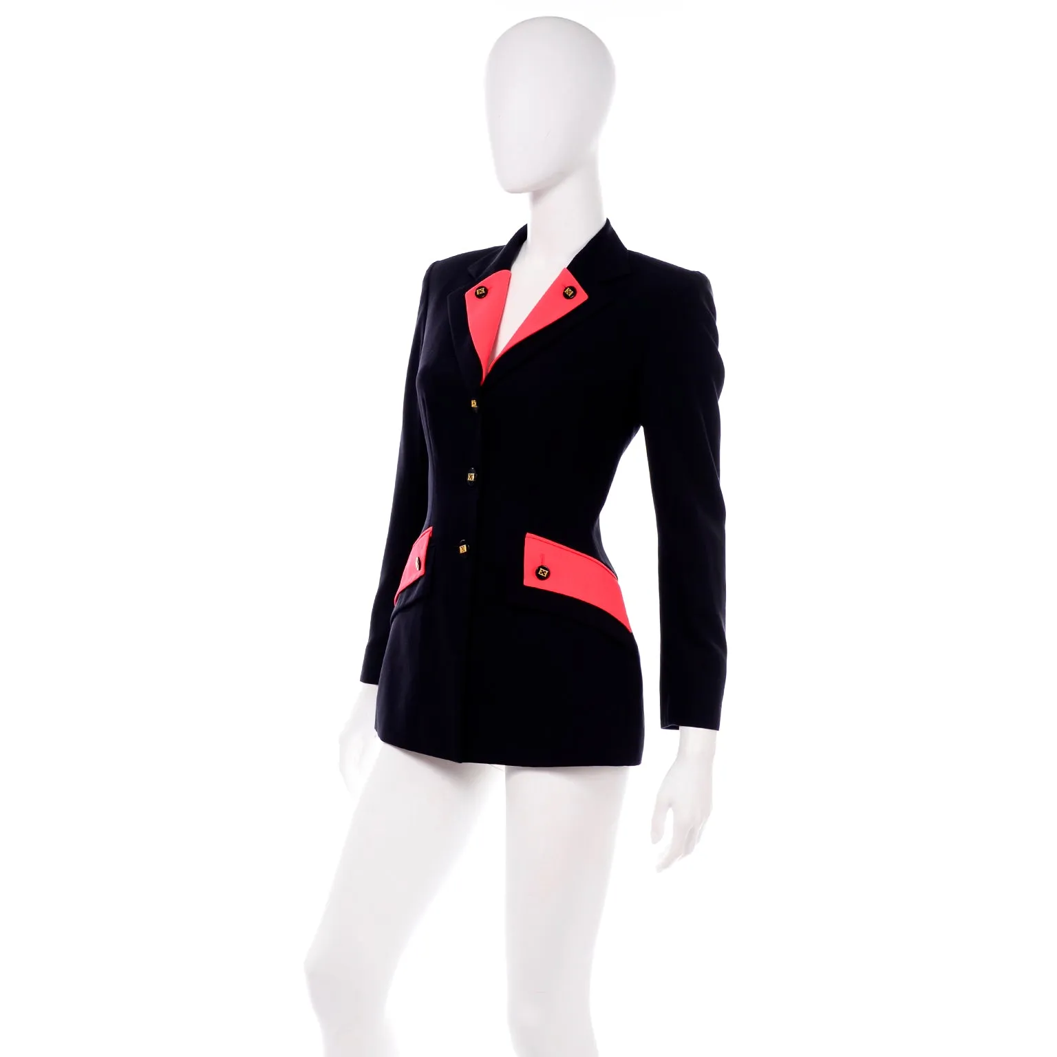 Margaretha Ley for Escada Vintage 1980s Dark Navy & Red Blazer Jacket