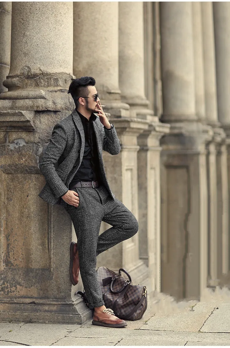 Men's Autumn/Winter European Style Slim Lattice Woolen Blazer