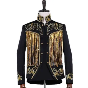 Men's Double Breasted Embroidered Blazer With Tassels
