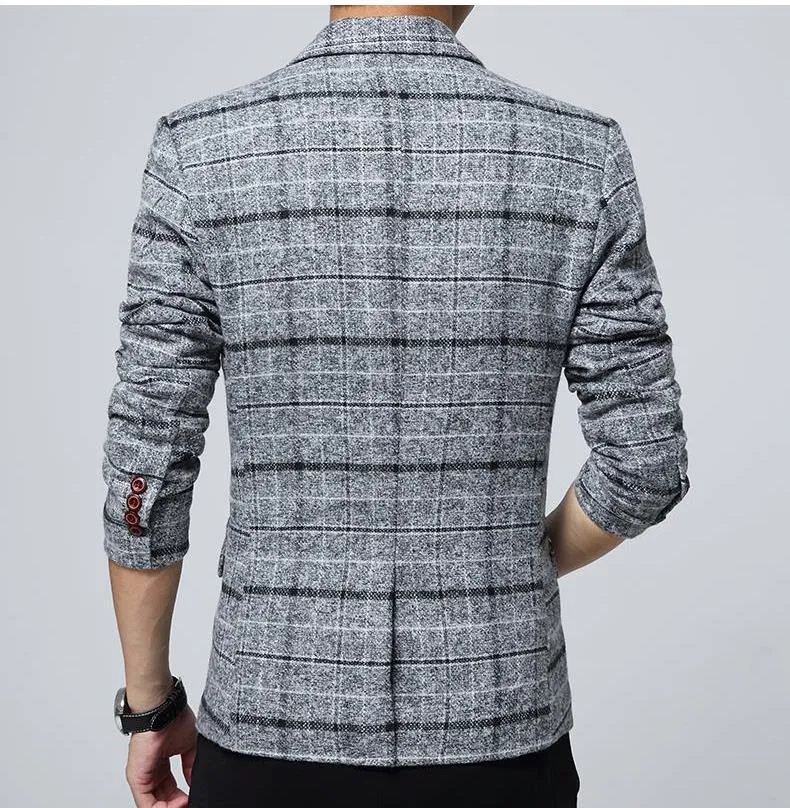 Men's Spring Casual Cotton Plaid Slim Blazer