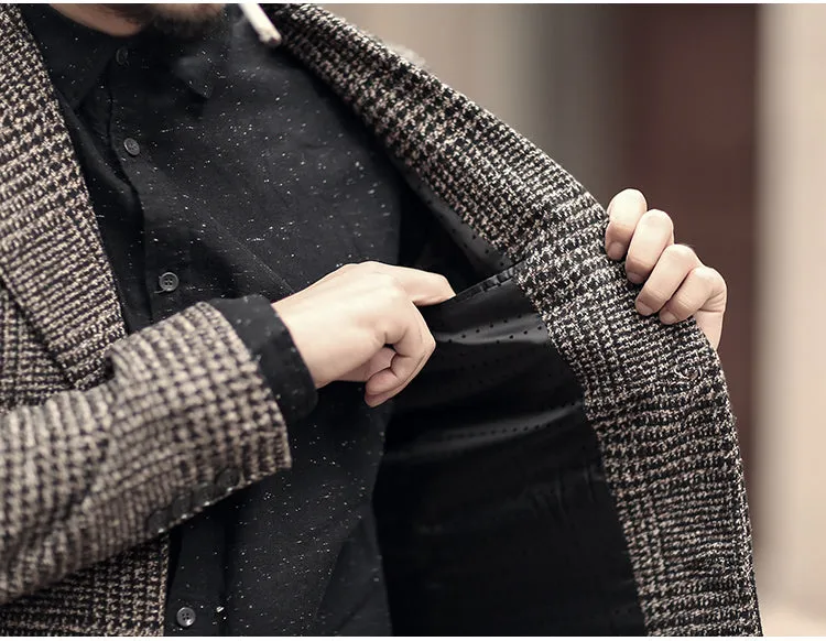 Men's Winter Woolen Plaid Slim Jacket
