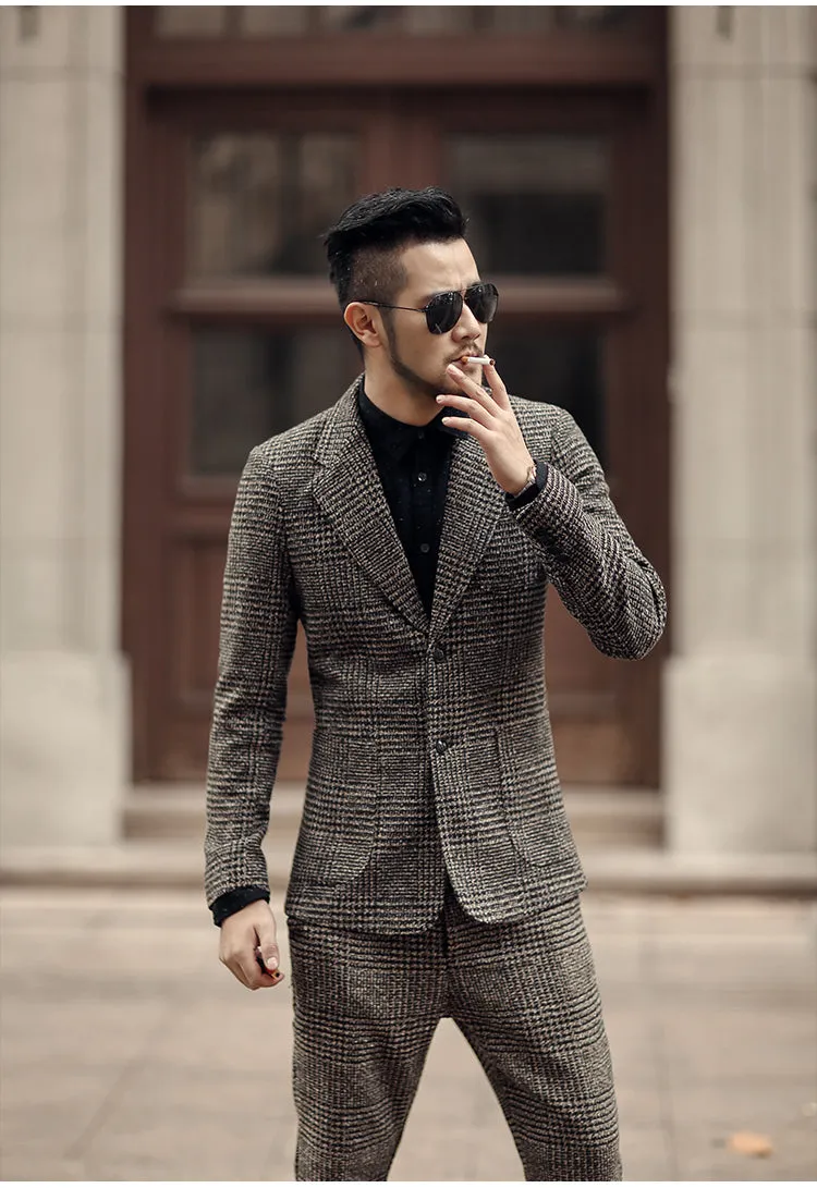 Men's Winter Woolen Plaid Slim Jacket