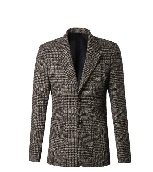 Men's Winter Woolen Plaid Slim Jacket