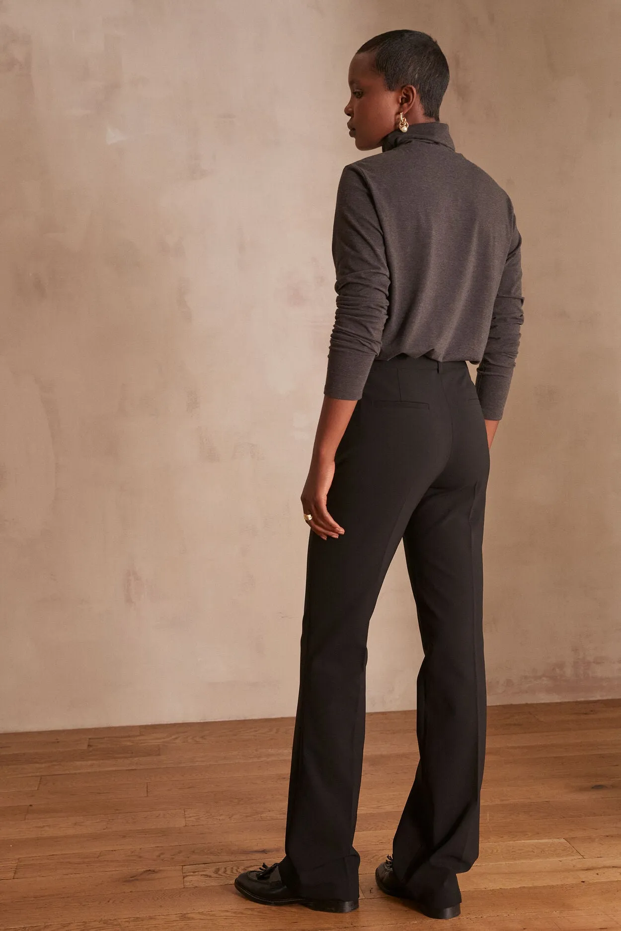 NINON BLACK FLARED MICROFIBER TROUSERS