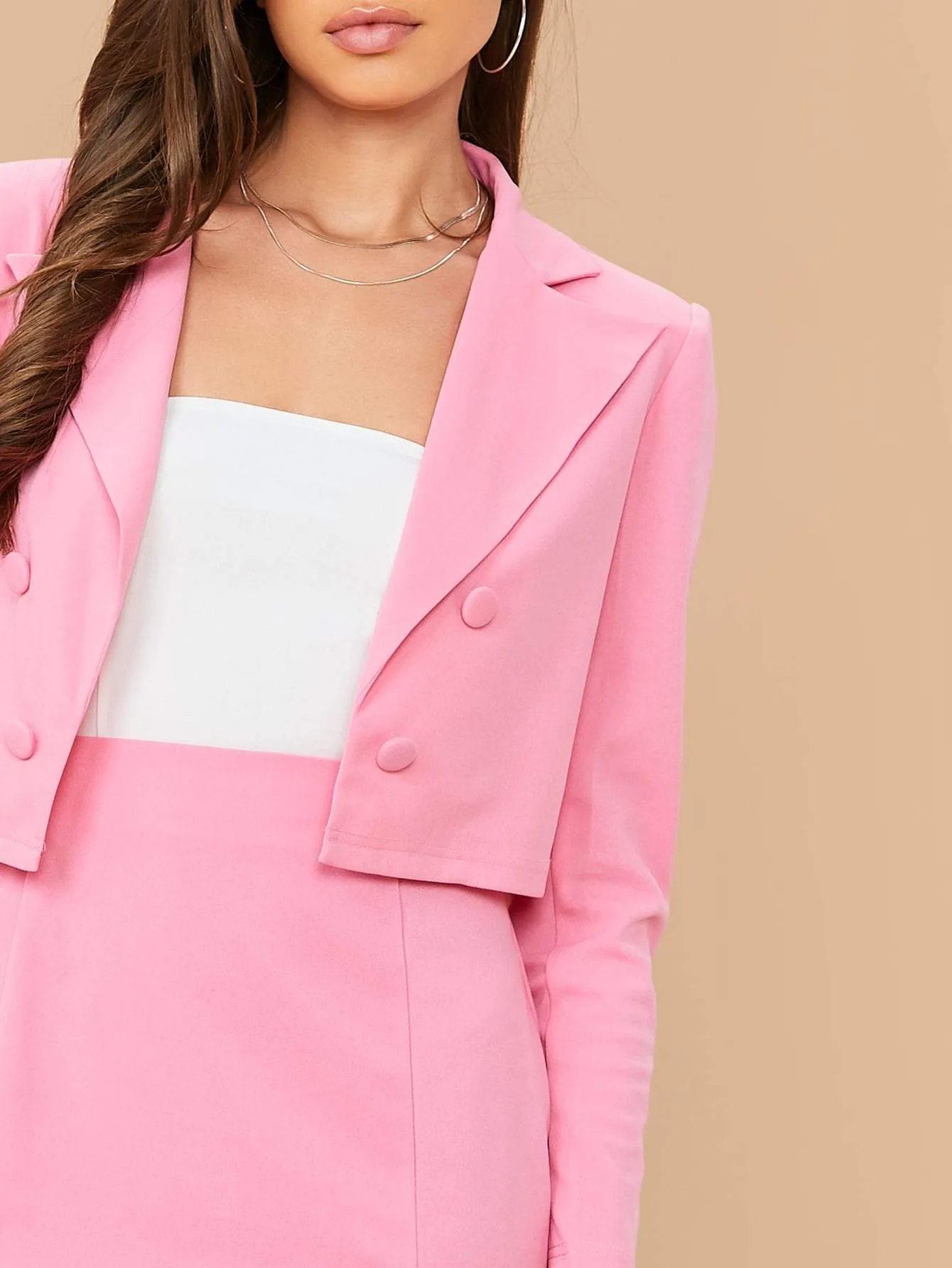 Pink Double Breasted Crop Blazer and M-split Skirt Set