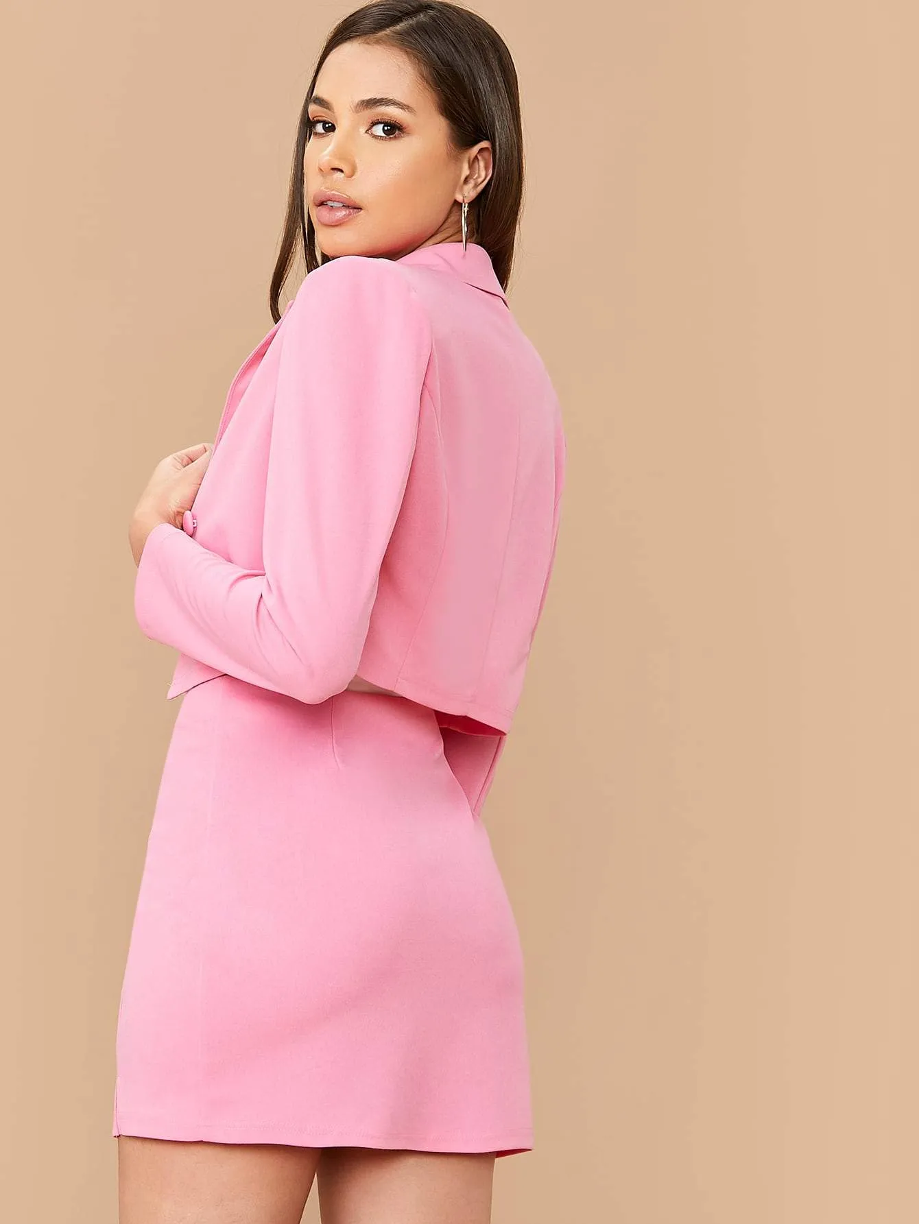 Pink Double Breasted Crop Blazer and M-split Skirt Set