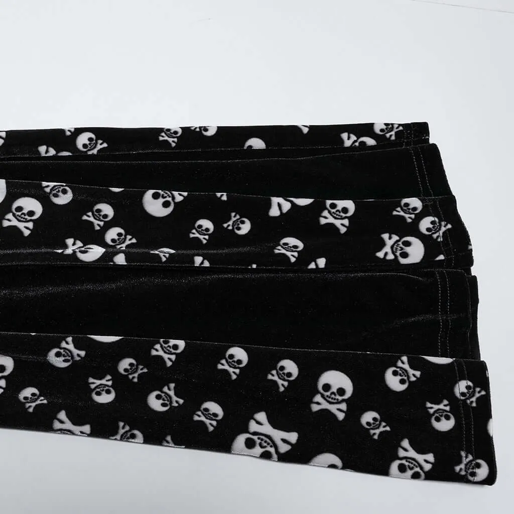 Punk Rave Nulia Spliced Velvet Flared Trousers with Skull Print