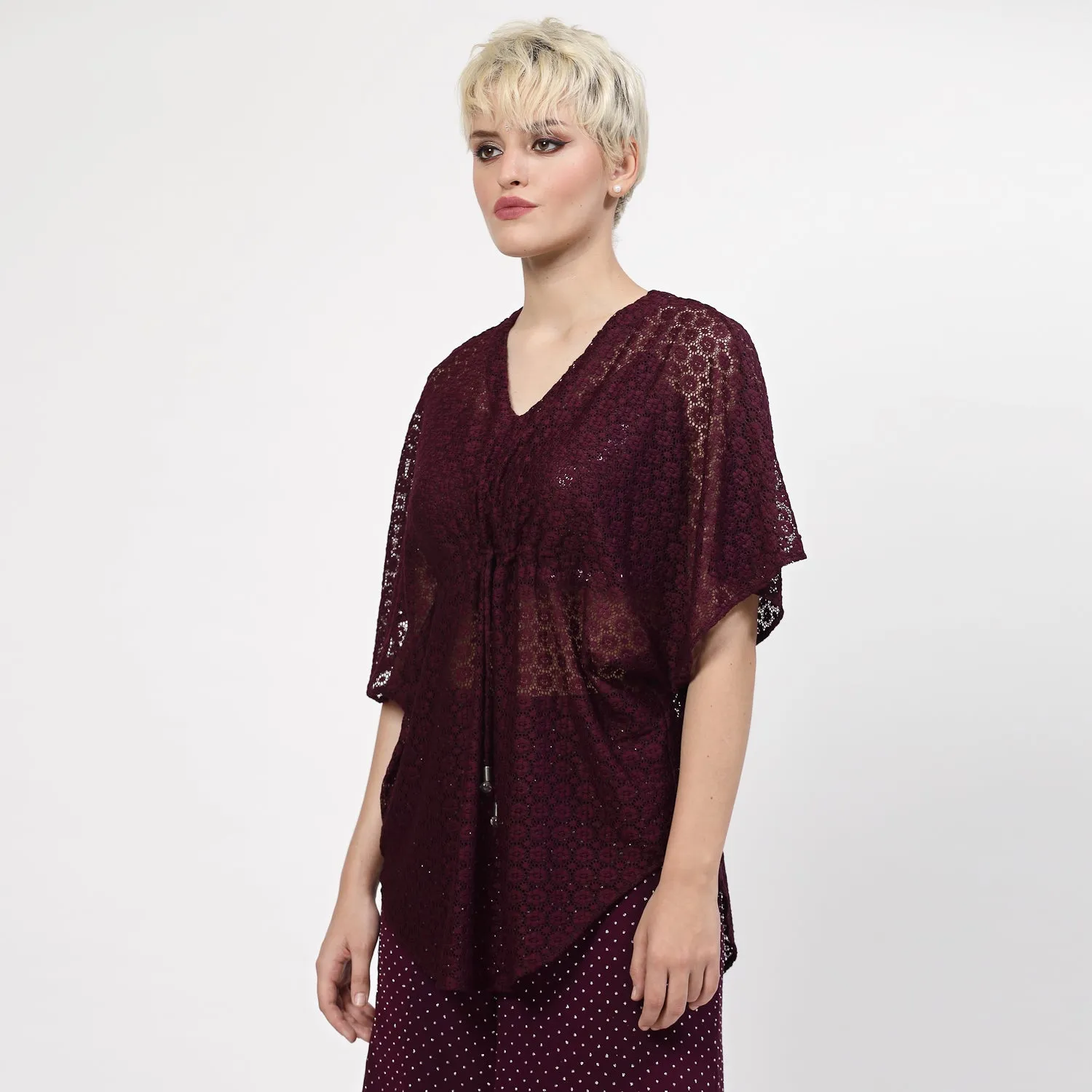 Purple Flower Net Kaftaan