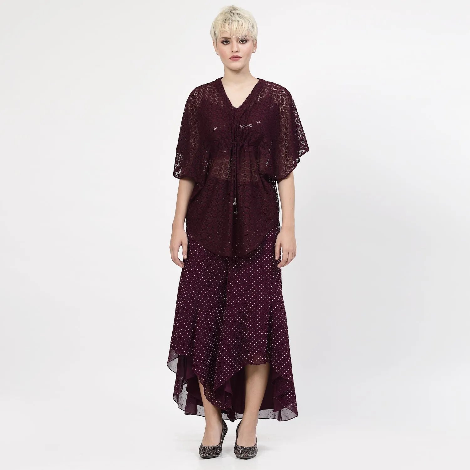Purple Flower Net Kaftaan