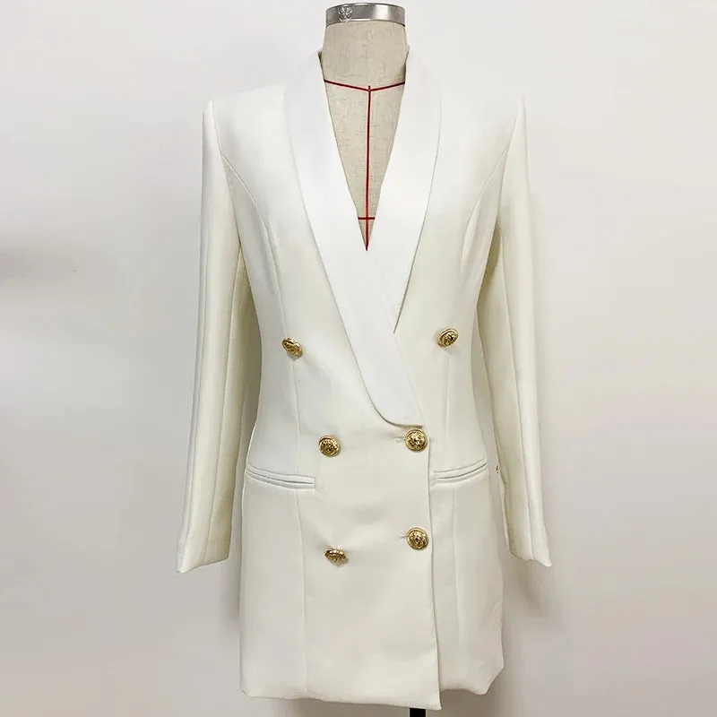 Satin Shawl Lion Buttons Double Breasted Blazer Jacket