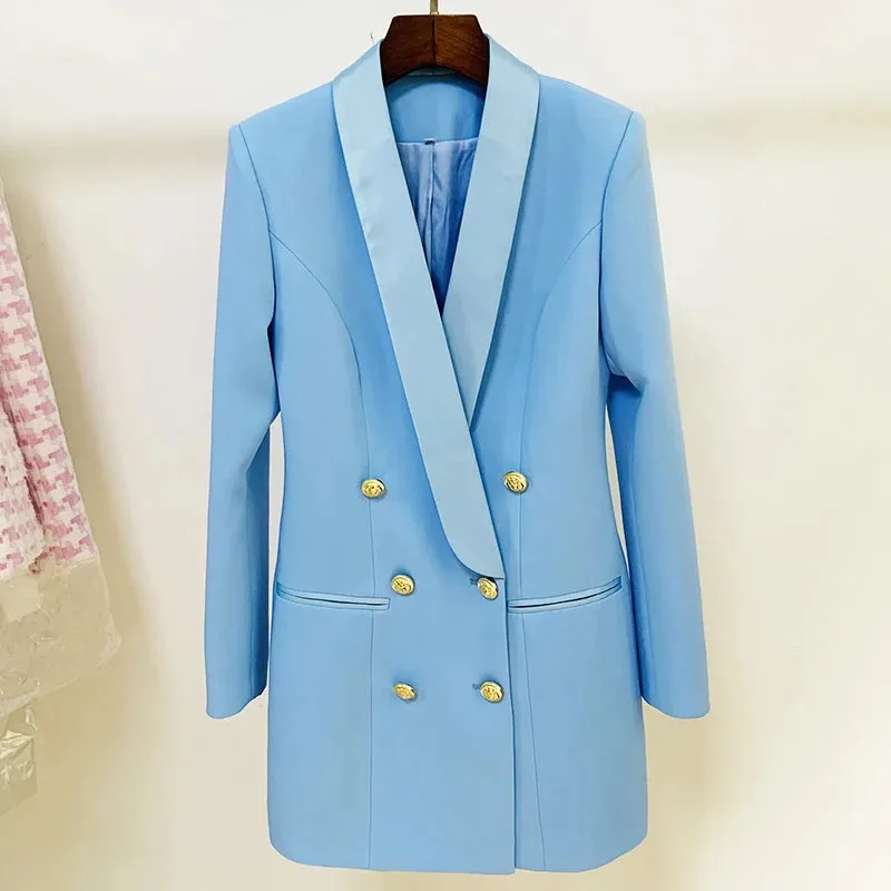 Satin Shawl Lion Buttons Double Breasted Blazer Jacket