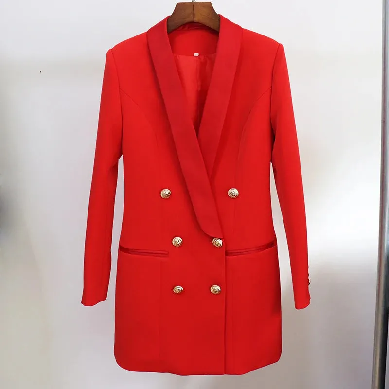 Satin Shawl Lion Buttons Double Breasted Blazer Jacket