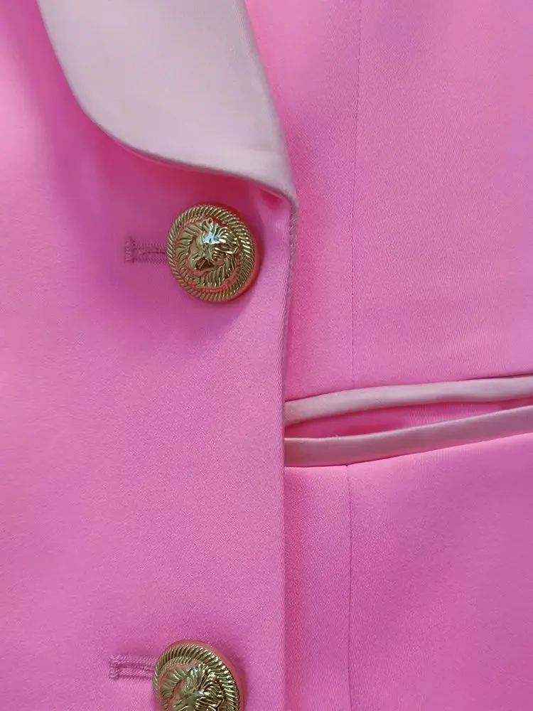 Satin Shawl Lion Buttons Double Breasted Blazer Jacket