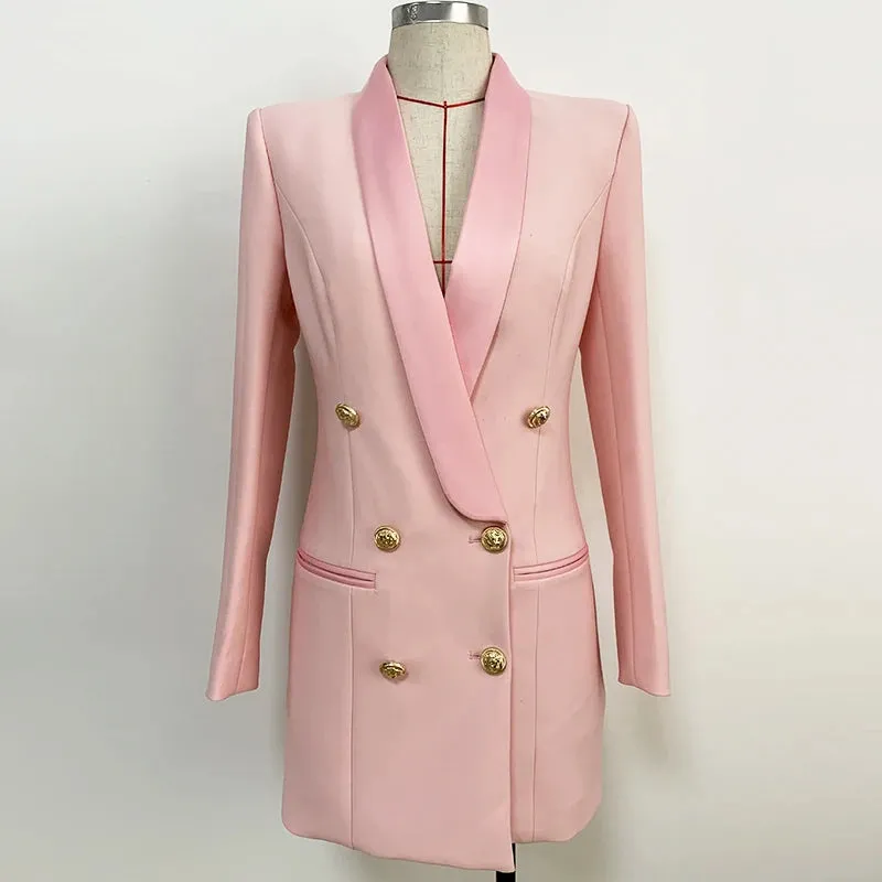 Satin Shawl Lion Buttons Double Breasted Blazer Jacket