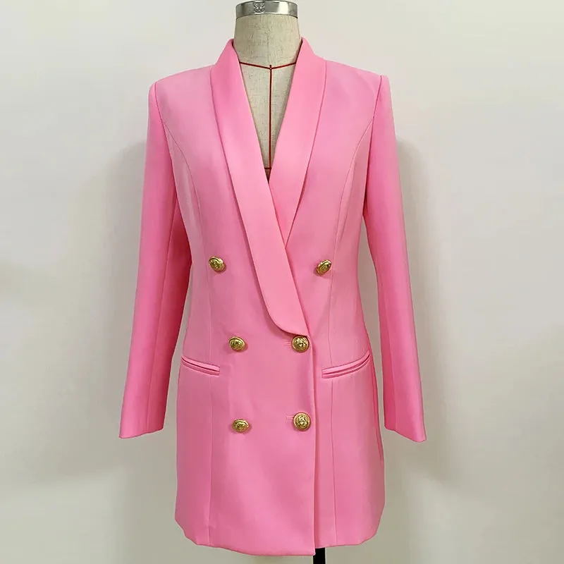 Satin Shawl Lion Buttons Double Breasted Blazer Jacket