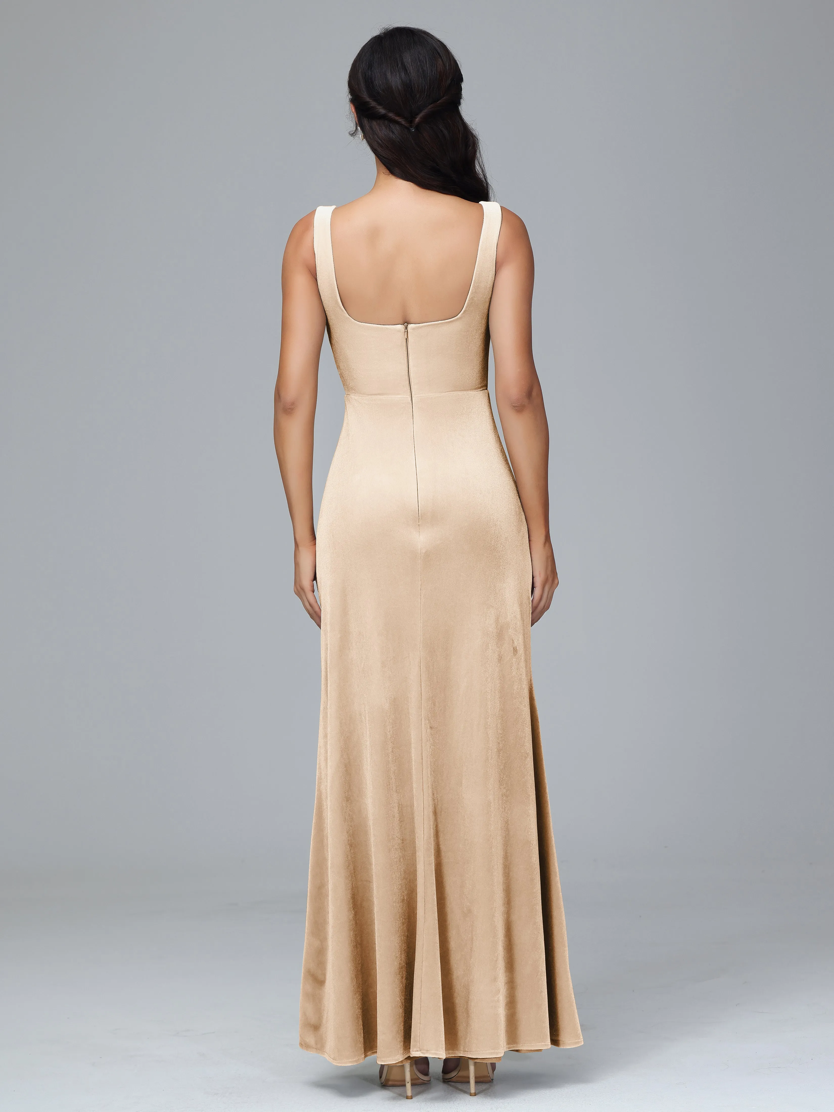 Scoop Straps Long Plus Size Bridesmaid Dresses With Split
