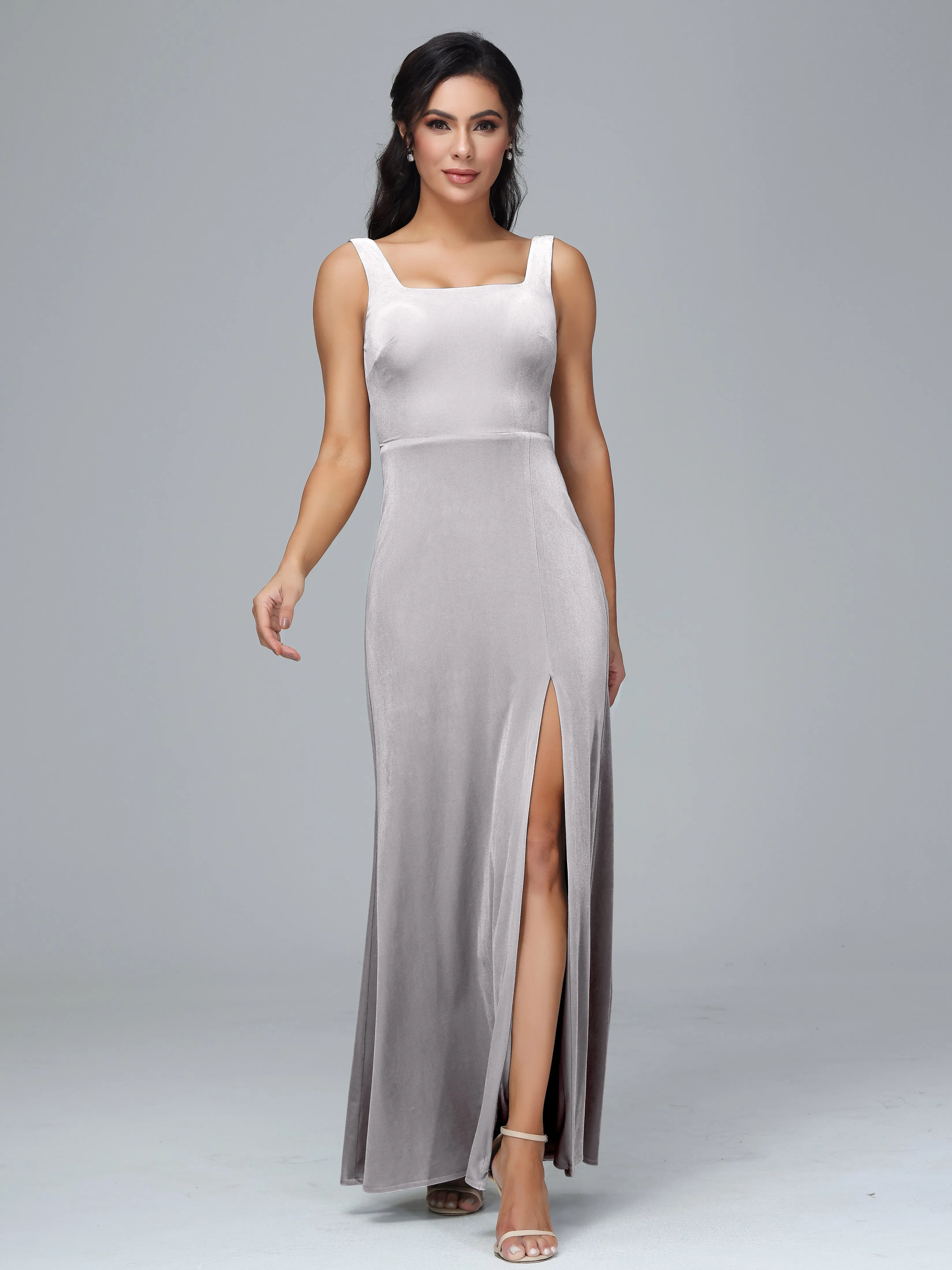 Scoop Straps Long Plus Size Bridesmaid Dresses With Split