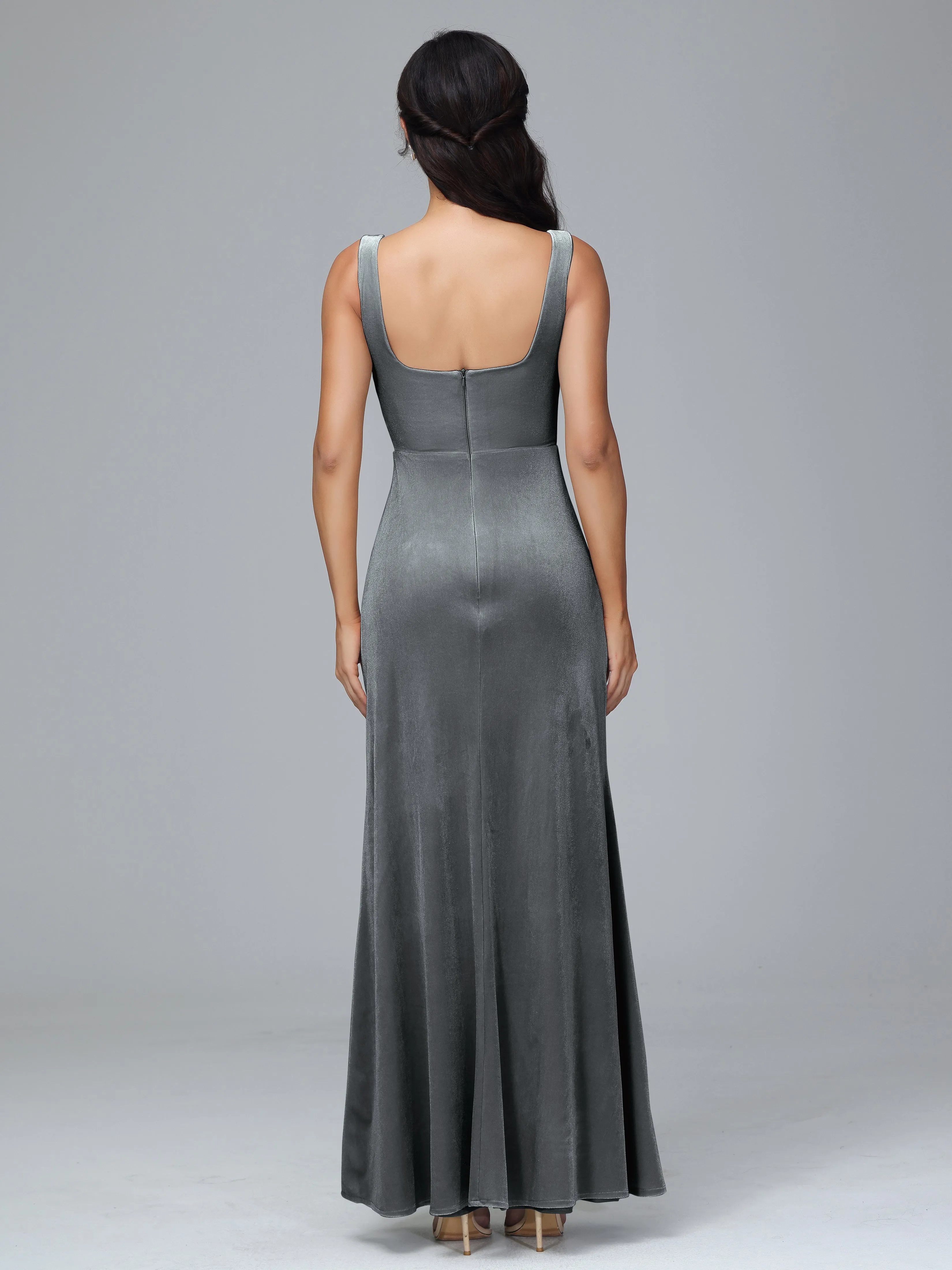 Scoop Straps Long Plus Size Bridesmaid Dresses With Split