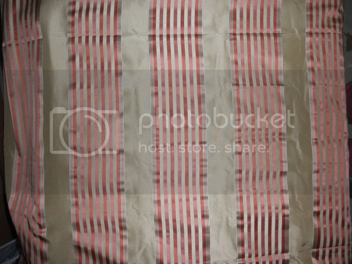 Silk Taffeta Fabric Dark Salmon &amp; Dark Dusty Cream colour with satin stripes 54&quot; wide