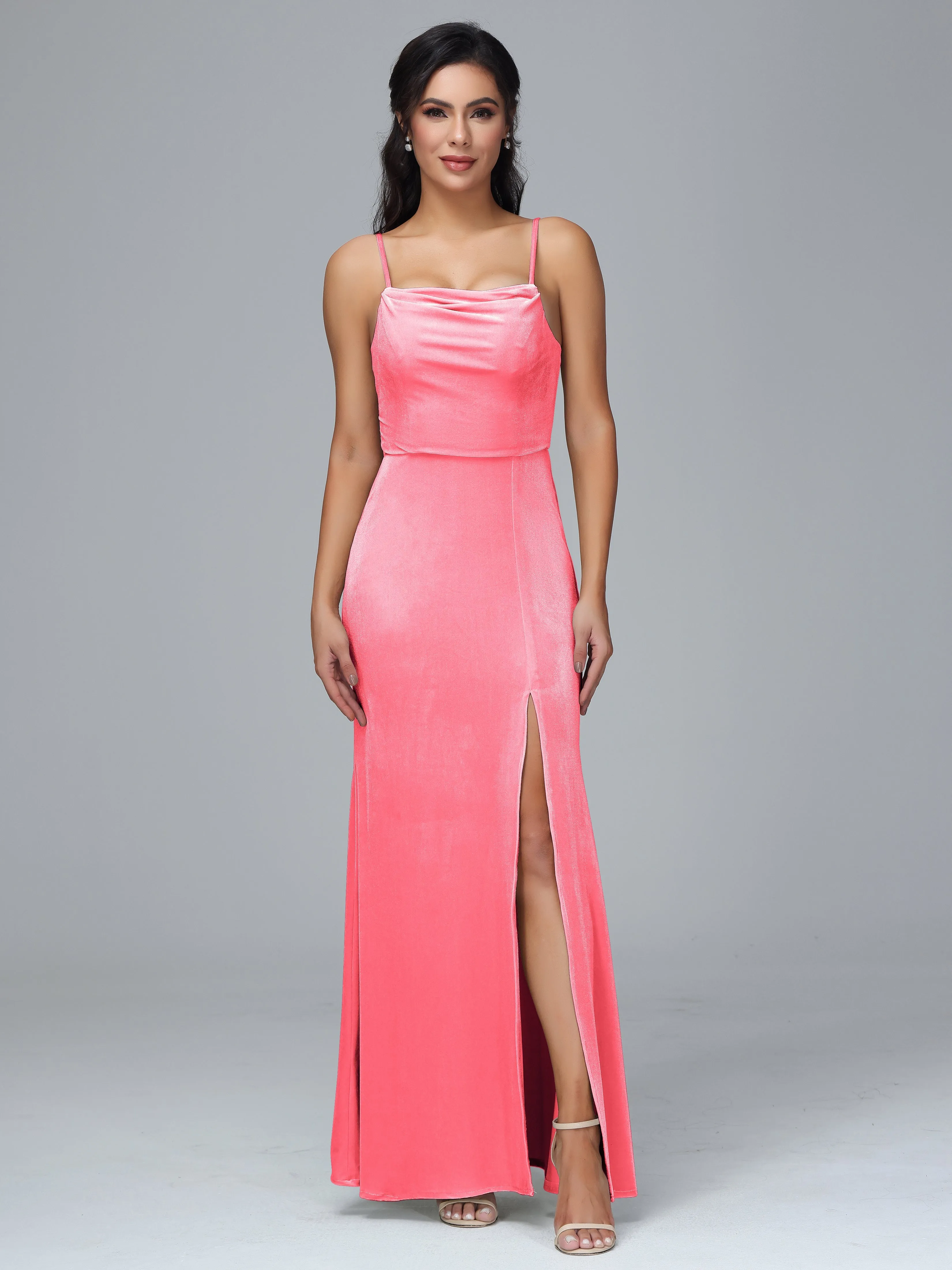Spaghetti Straps Plus Size Bridesmaid Dresses With Split
