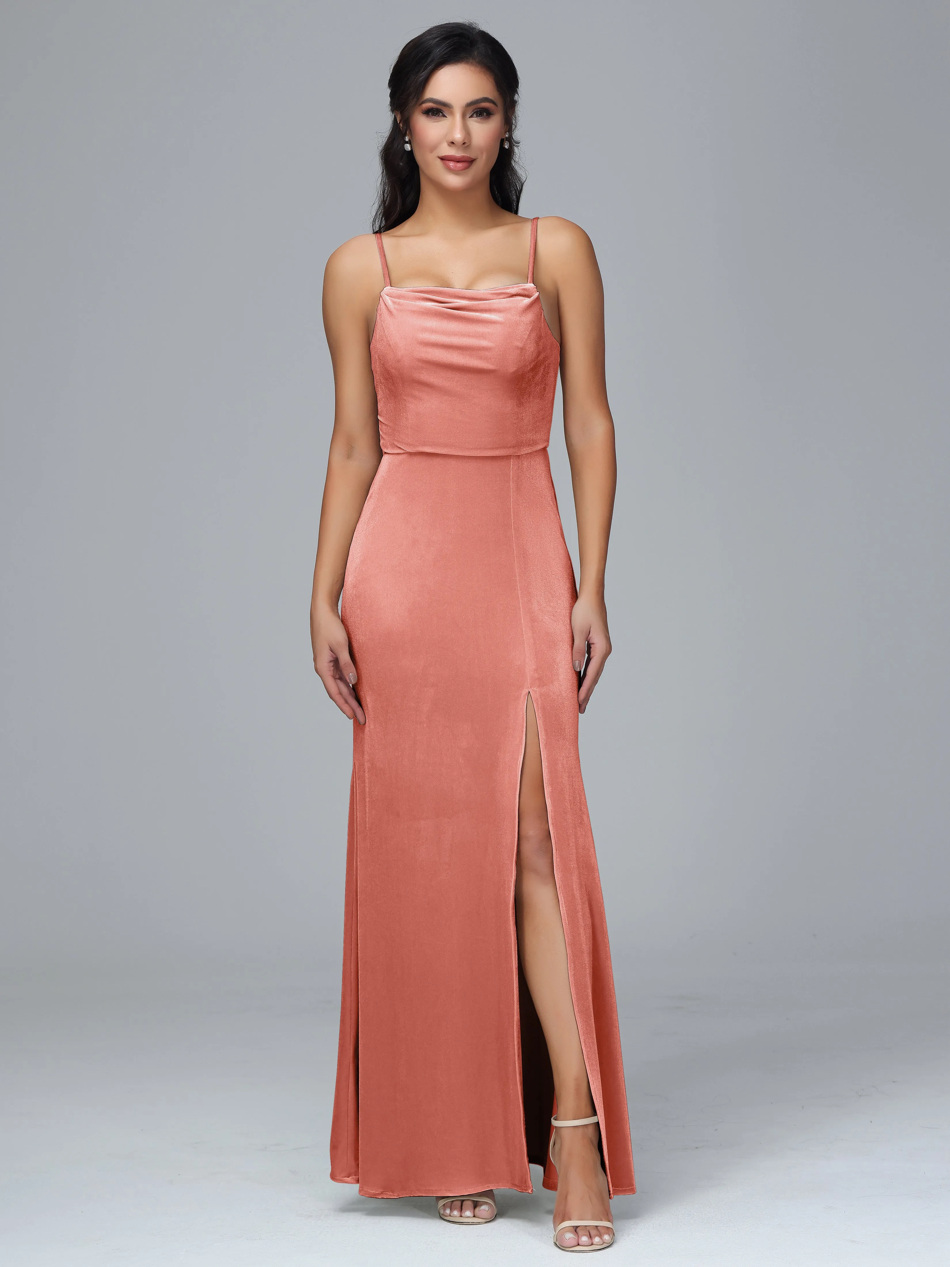 Spaghetti Straps Plus Size Bridesmaid Dresses With Split