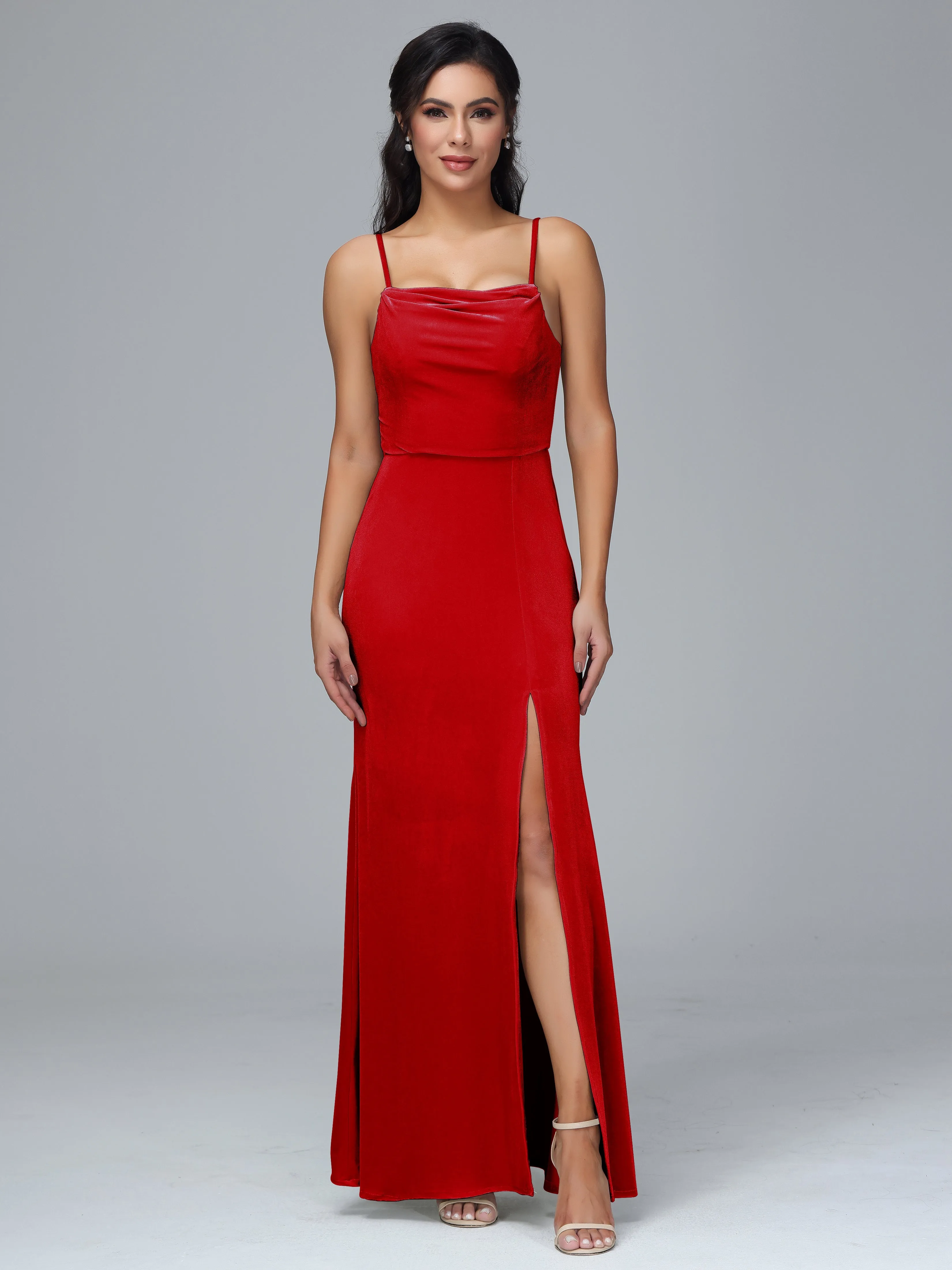 Spaghetti Straps Plus Size Bridesmaid Dresses With Split