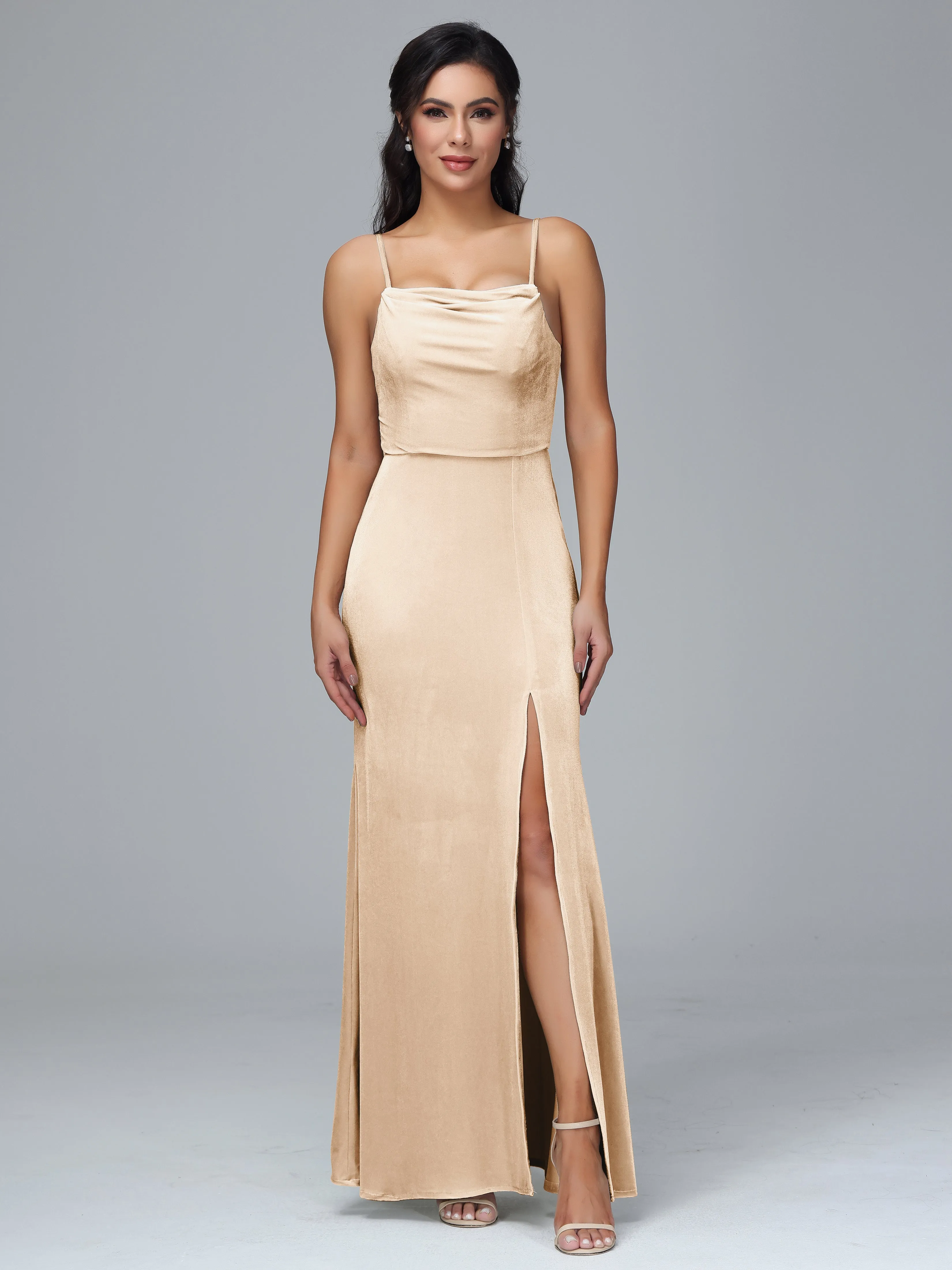 Spaghetti Straps Plus Size Bridesmaid Dresses With Split