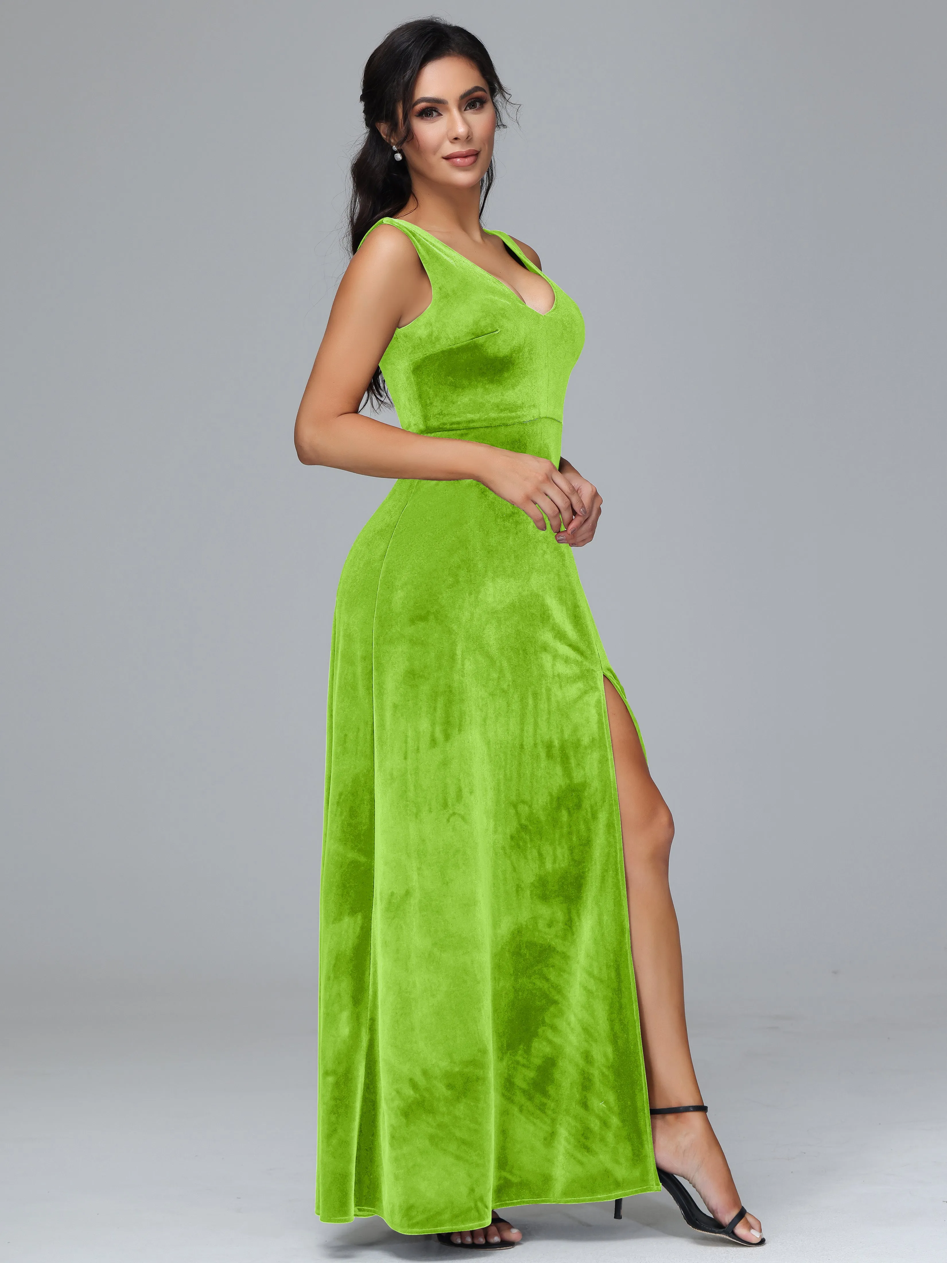 Straps V-Neck Split Velvet Bridesmaid Dresses