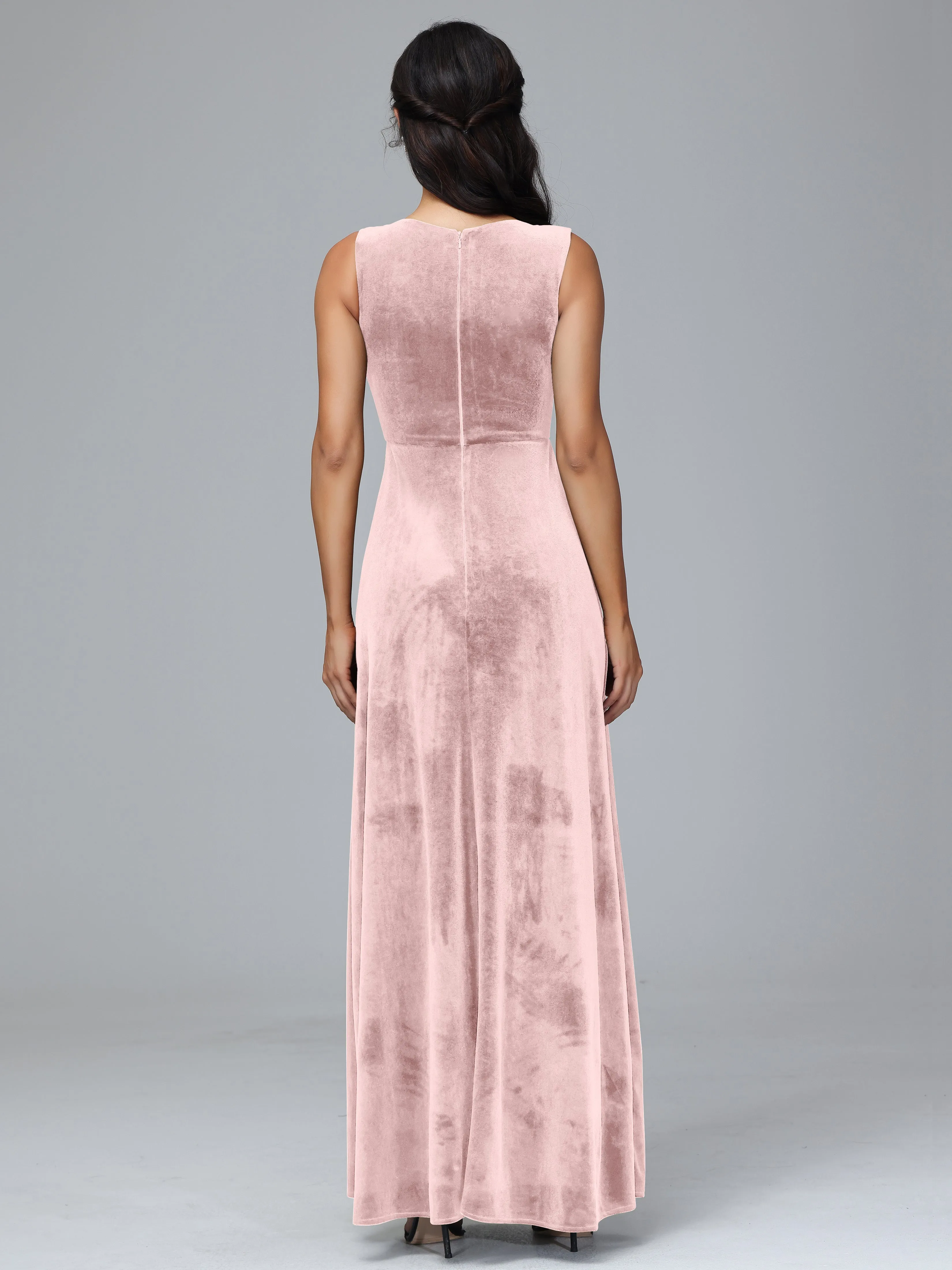 Straps V-Neck Split Velvet Bridesmaid Dresses