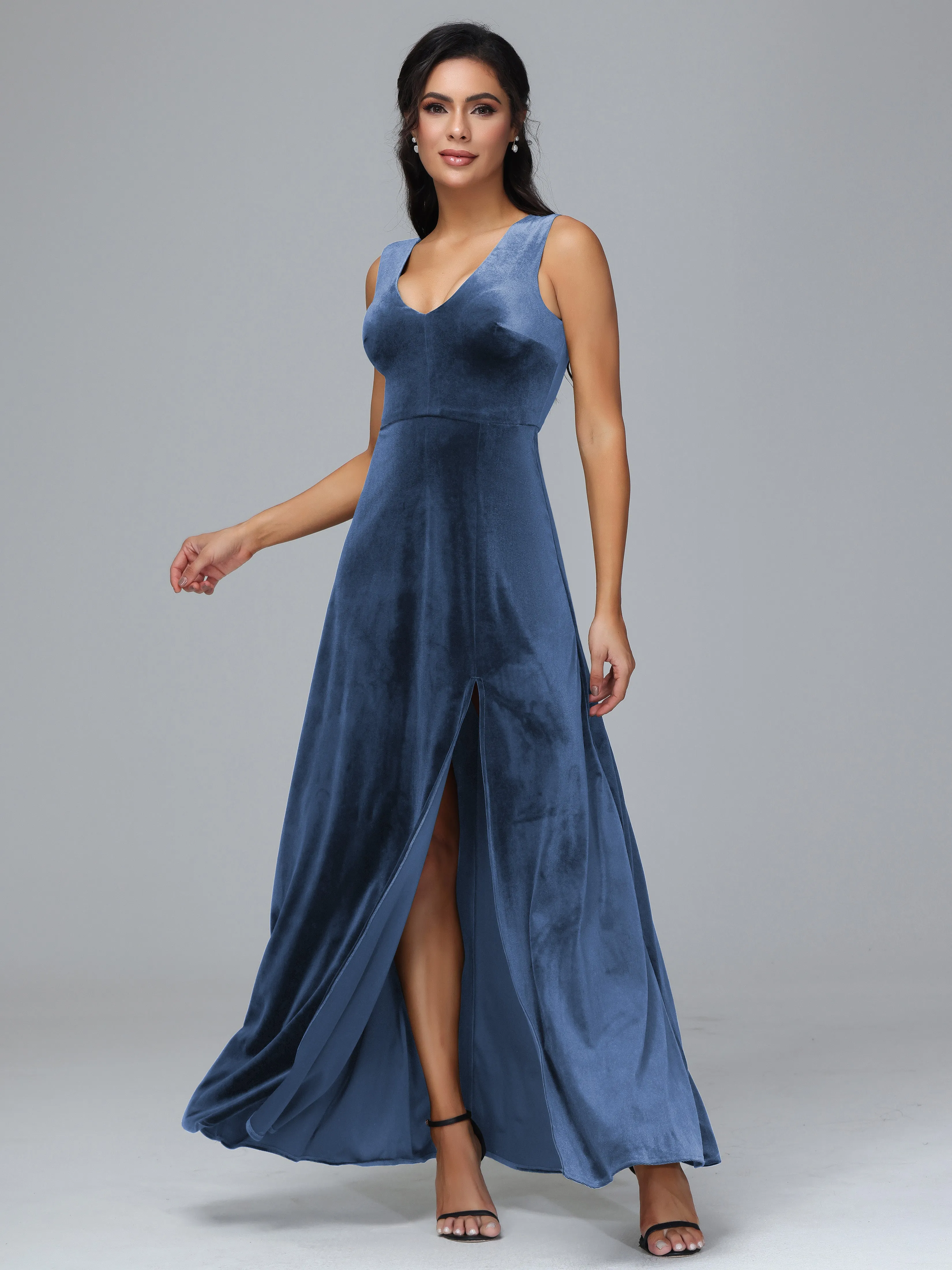 Straps V-Neck Split Velvet Bridesmaid Dresses