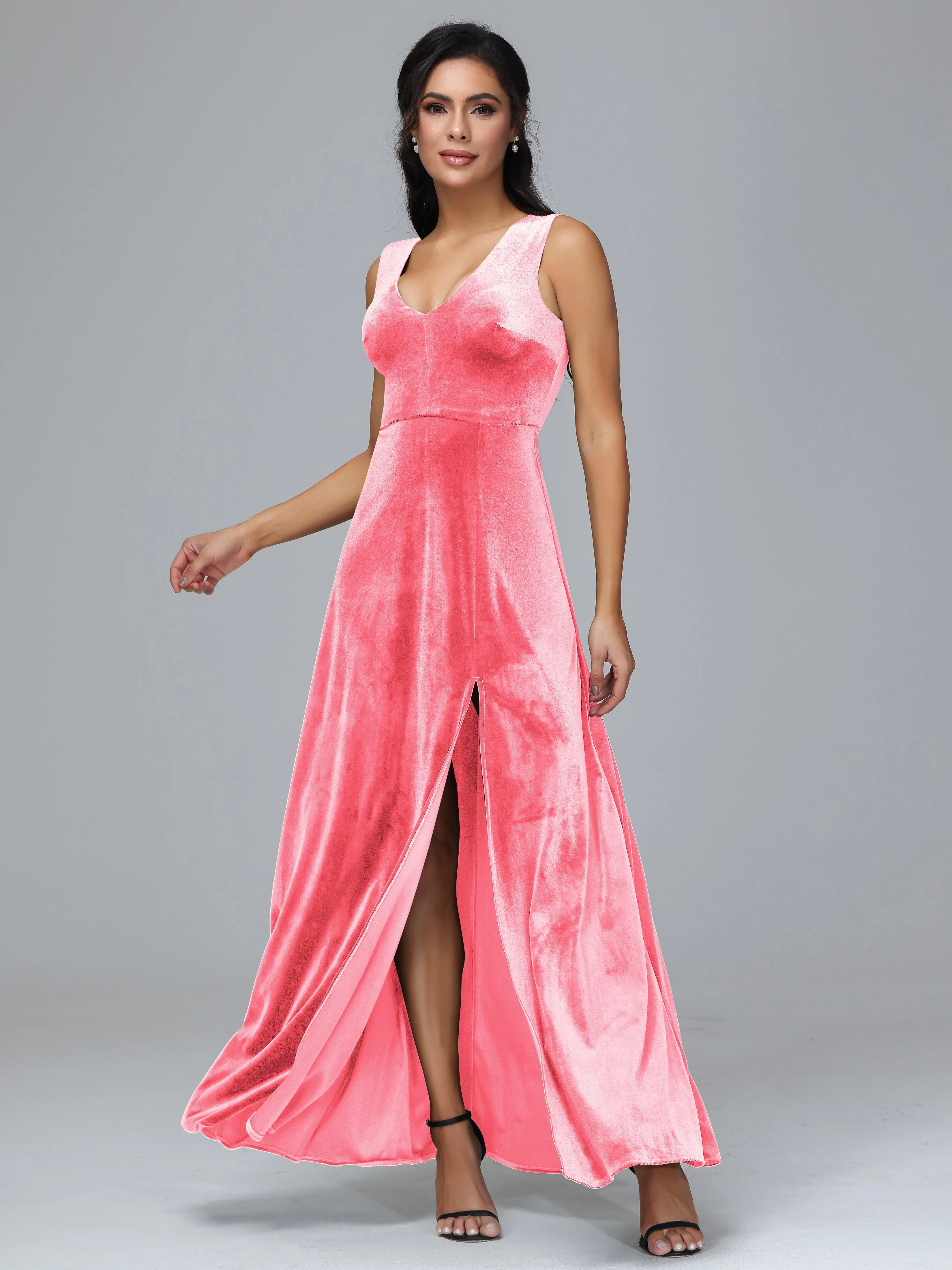 Straps V-Neck Split Velvet Bridesmaid Dresses