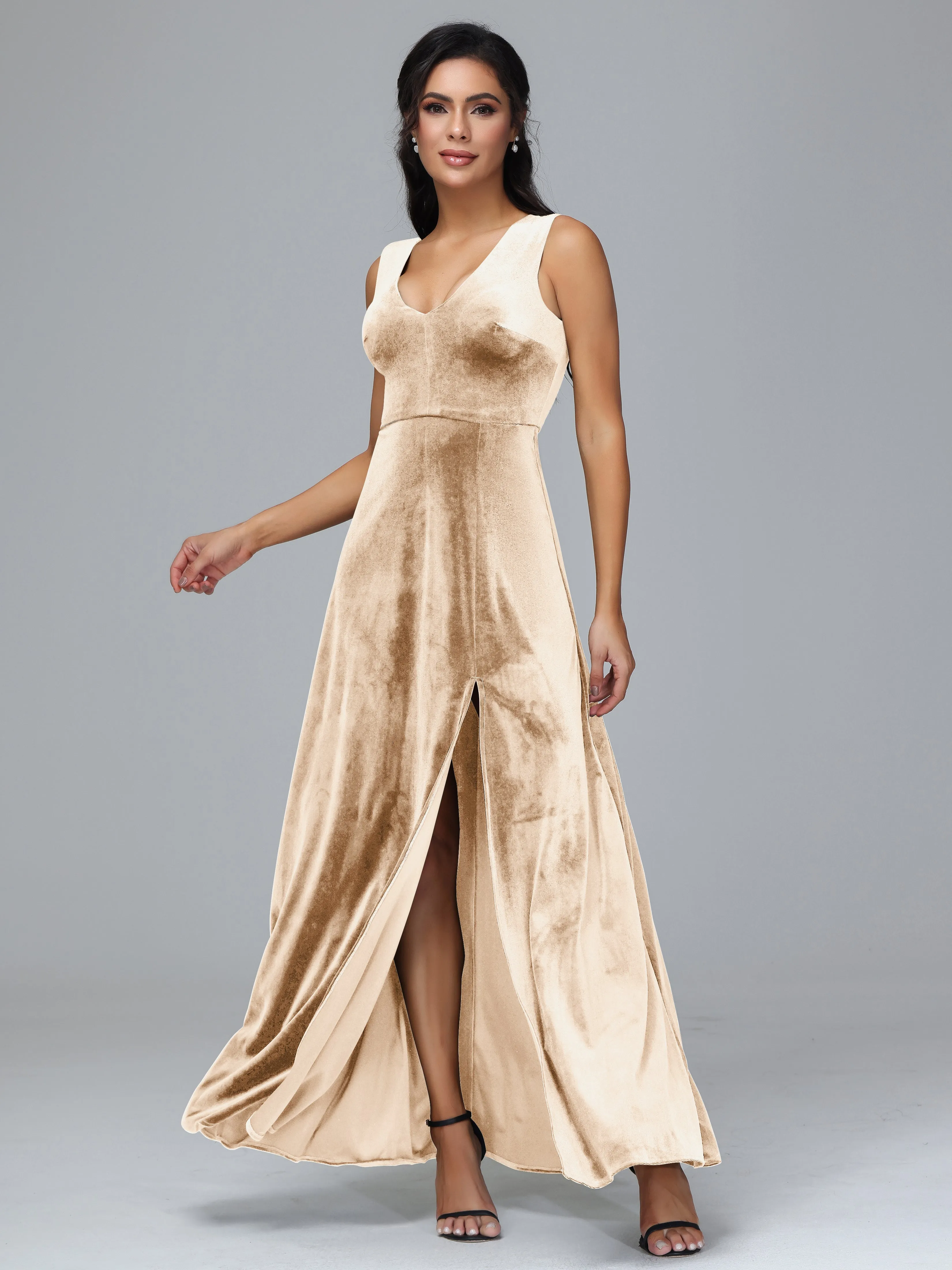 Straps V-Neck Split Velvet Bridesmaid Dresses