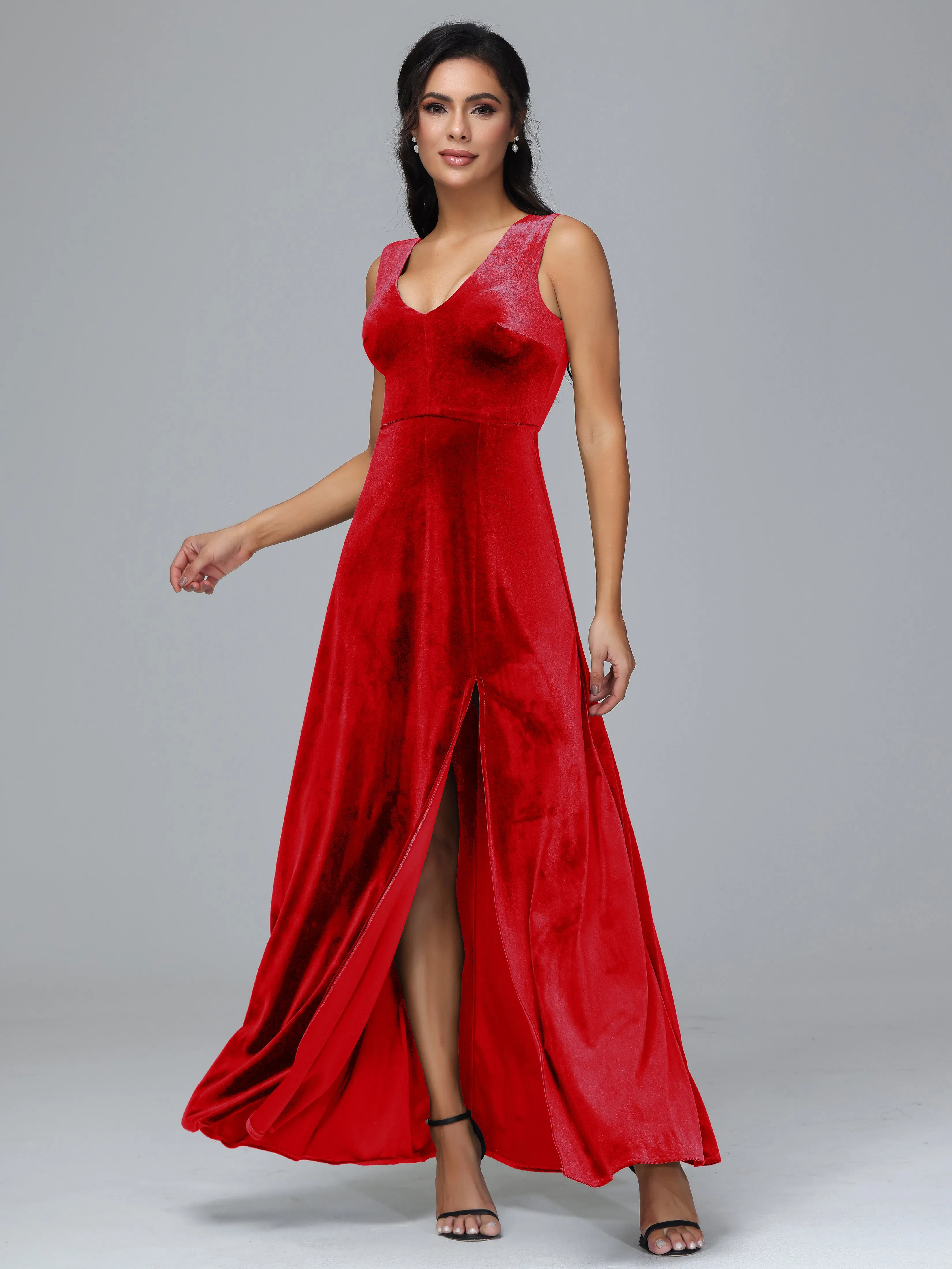 Straps V-Neck Split Velvet Bridesmaid Dresses