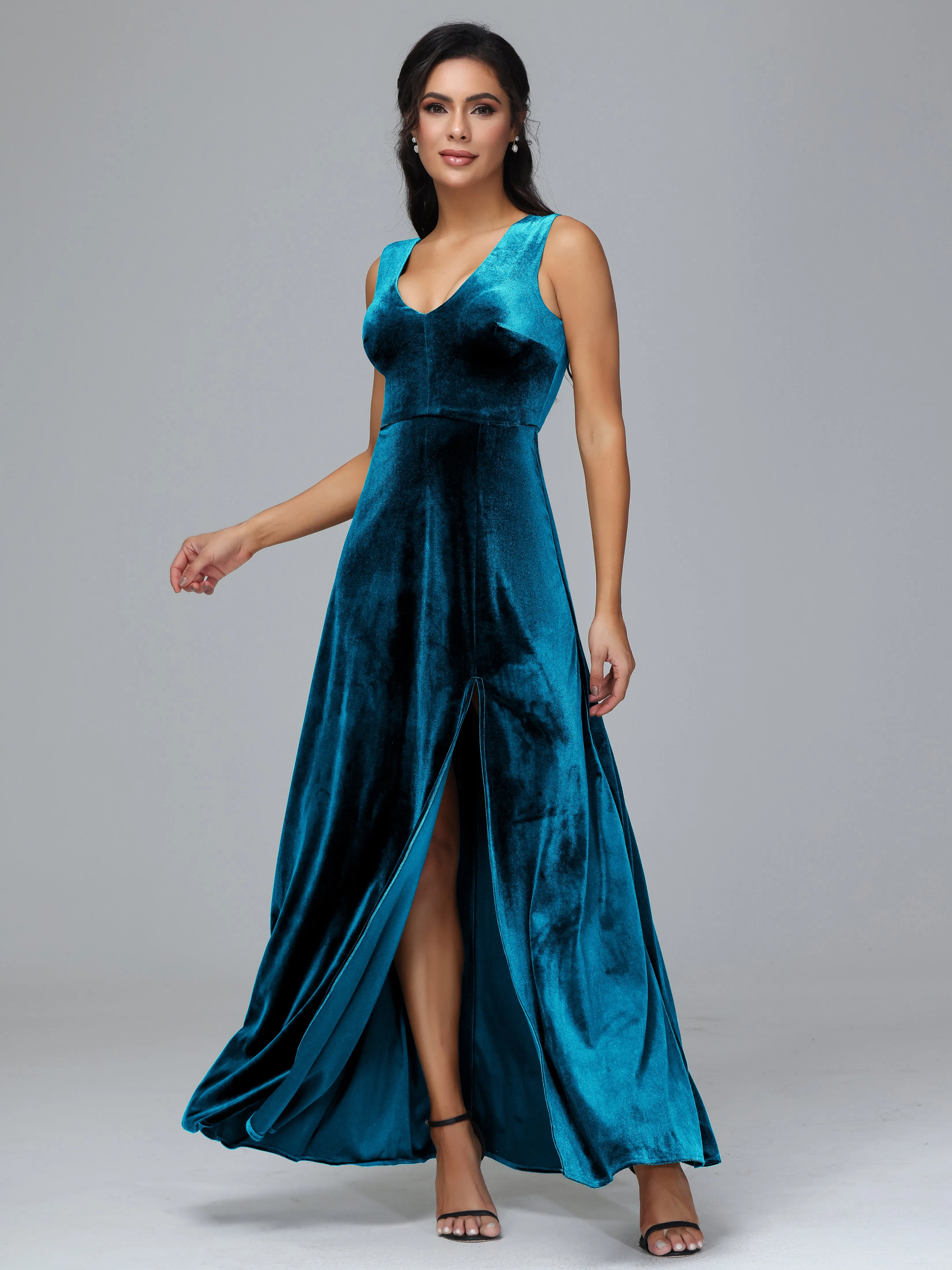 Straps V-Neck Split Velvet Bridesmaid Dresses