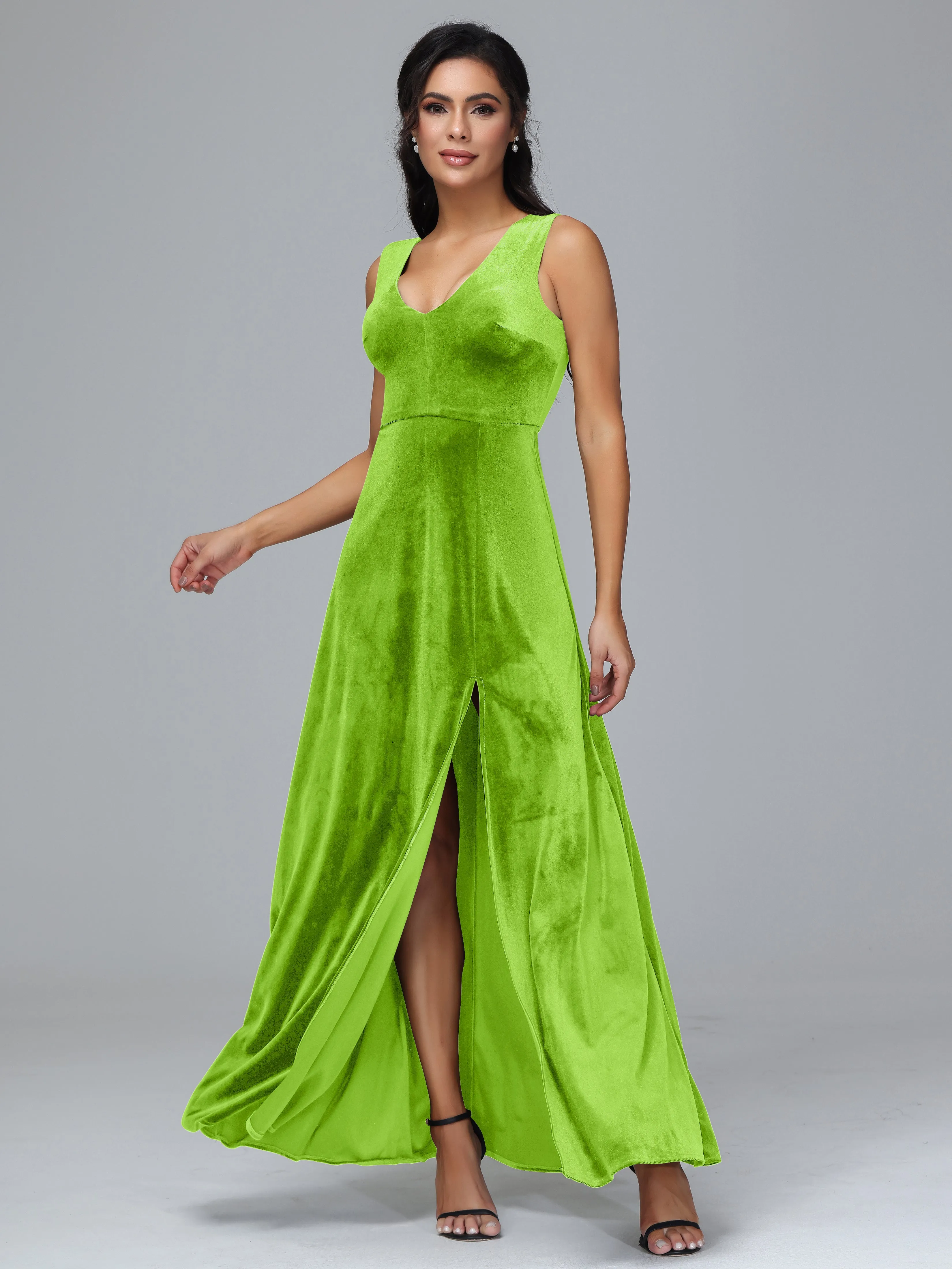 Straps V-Neck Split Velvet Bridesmaid Dresses