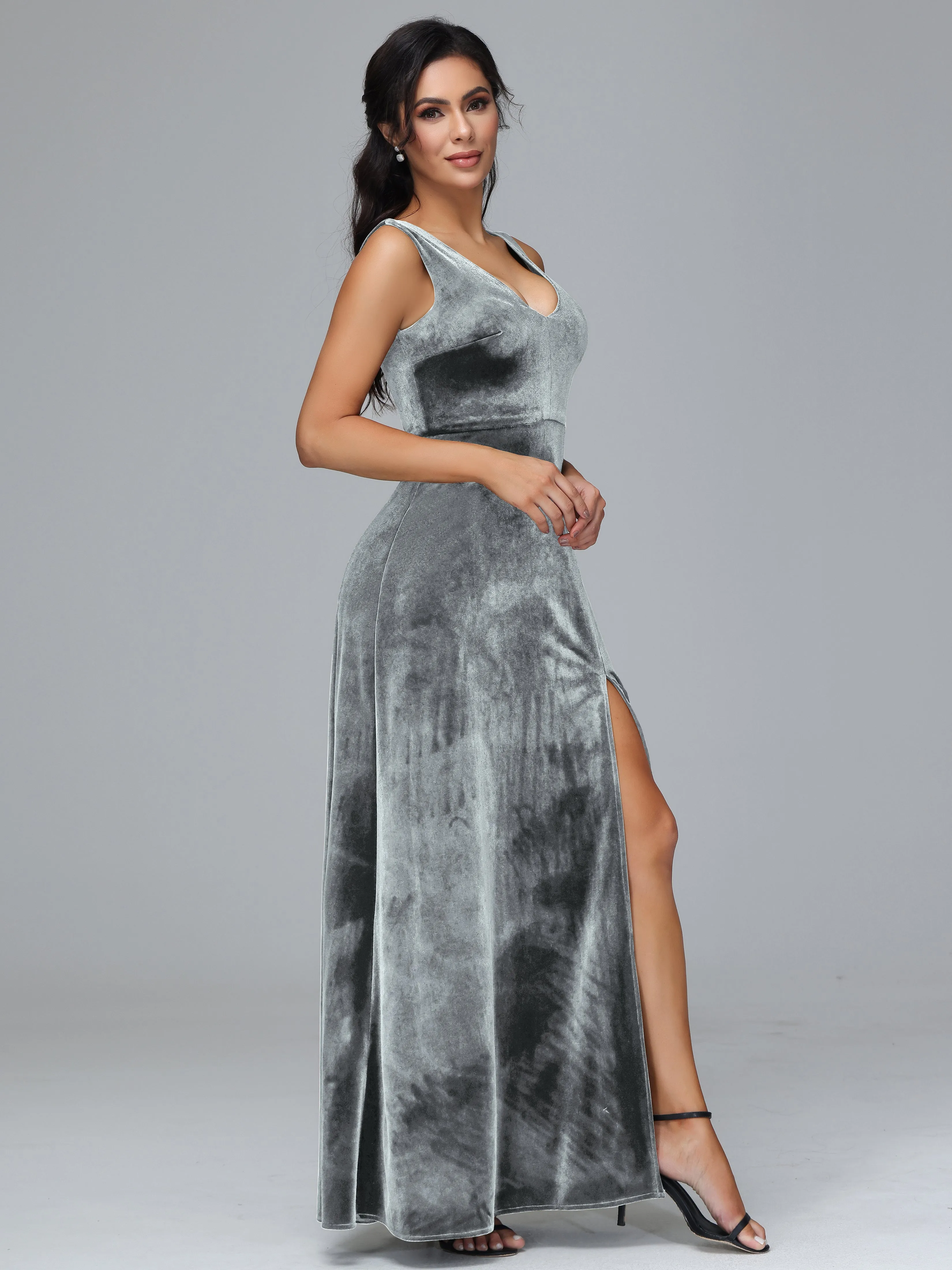 Straps V-Neck Split Velvet Bridesmaid Dresses