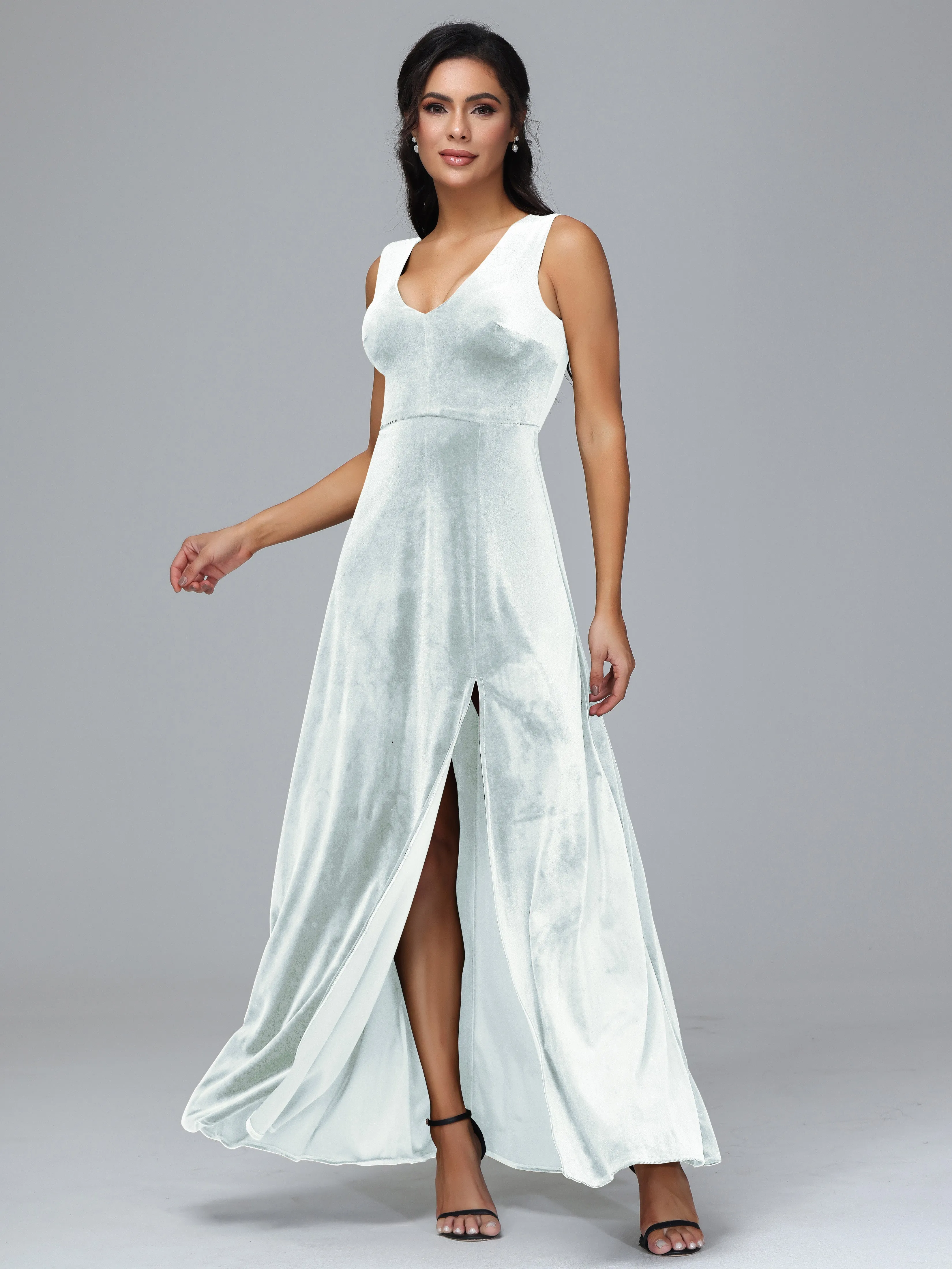 Straps V-Neck Split Velvet Bridesmaid Dresses