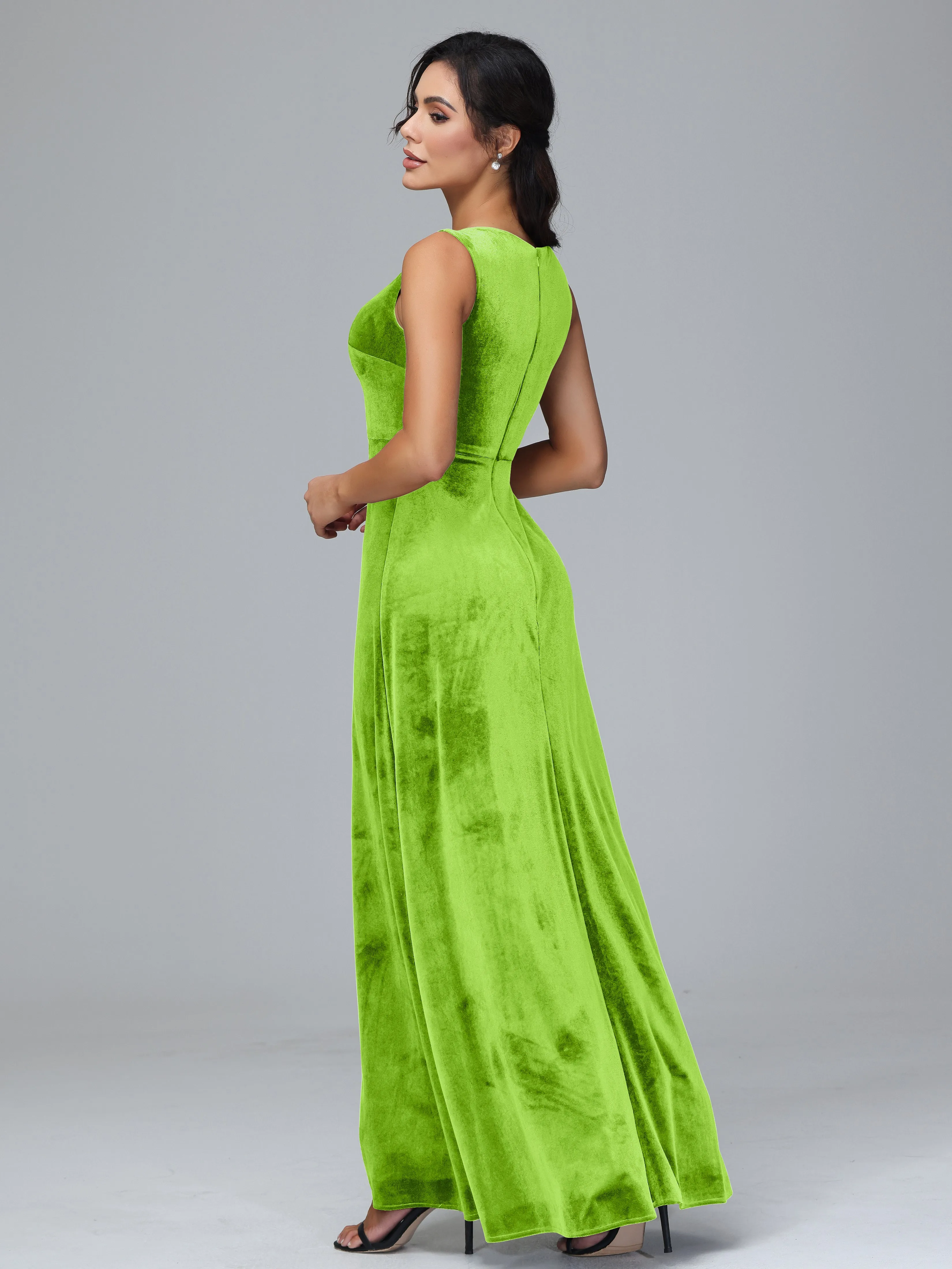 Straps V-Neck Split Velvet Bridesmaid Dresses