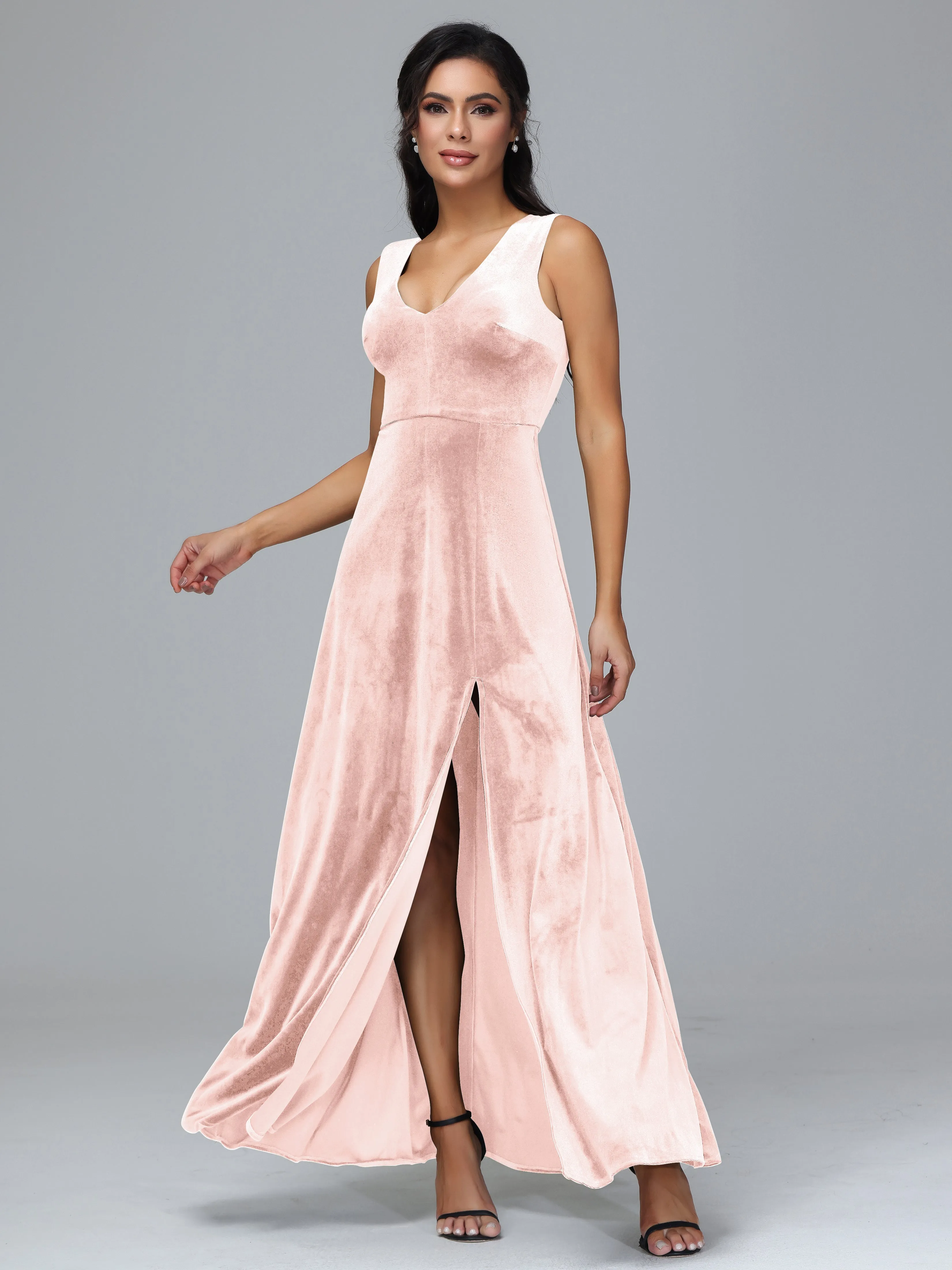 Straps V-Neck Split Velvet Bridesmaid Dresses