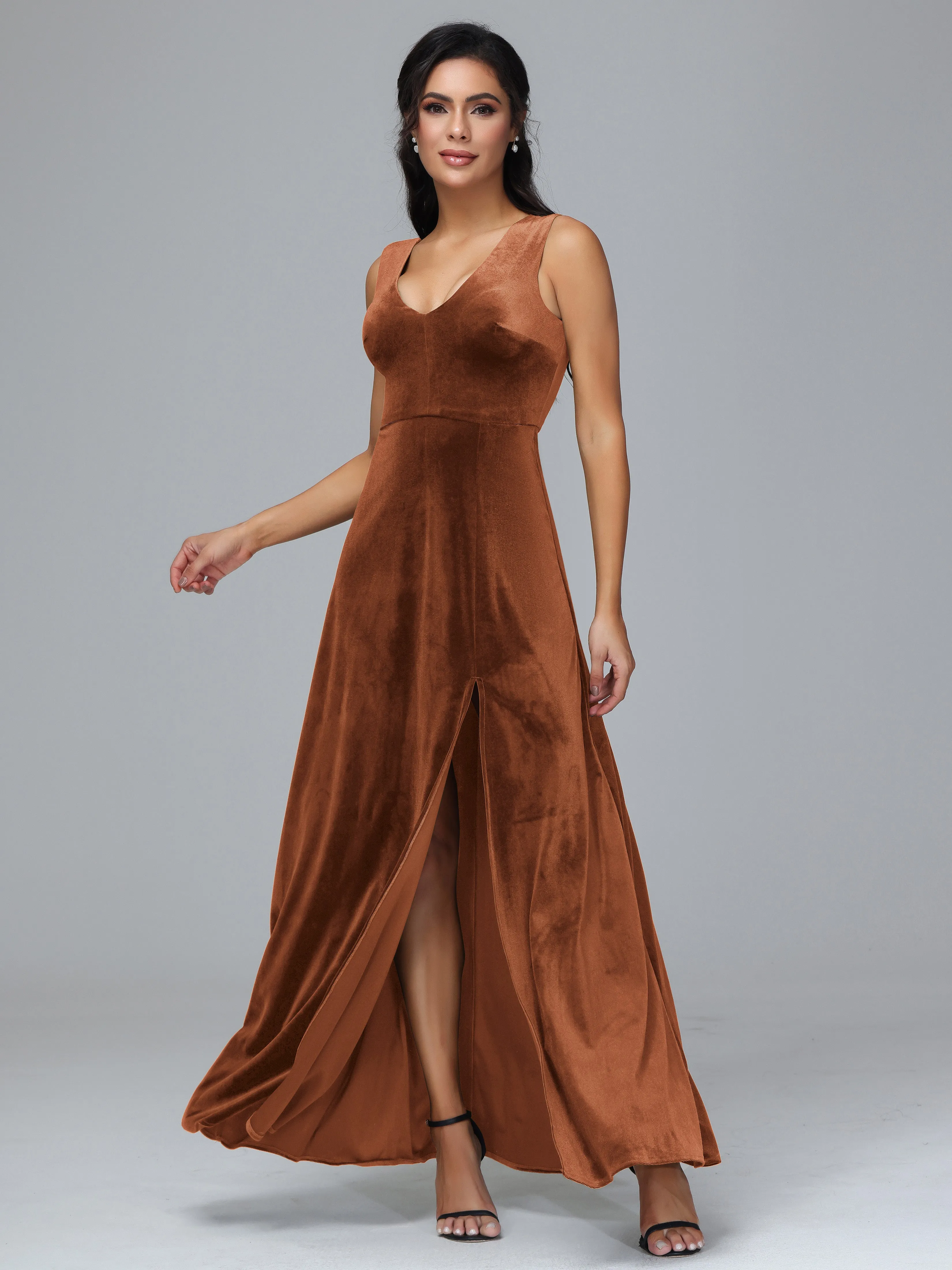 Straps V-Neck Split Velvet Bridesmaid Dresses