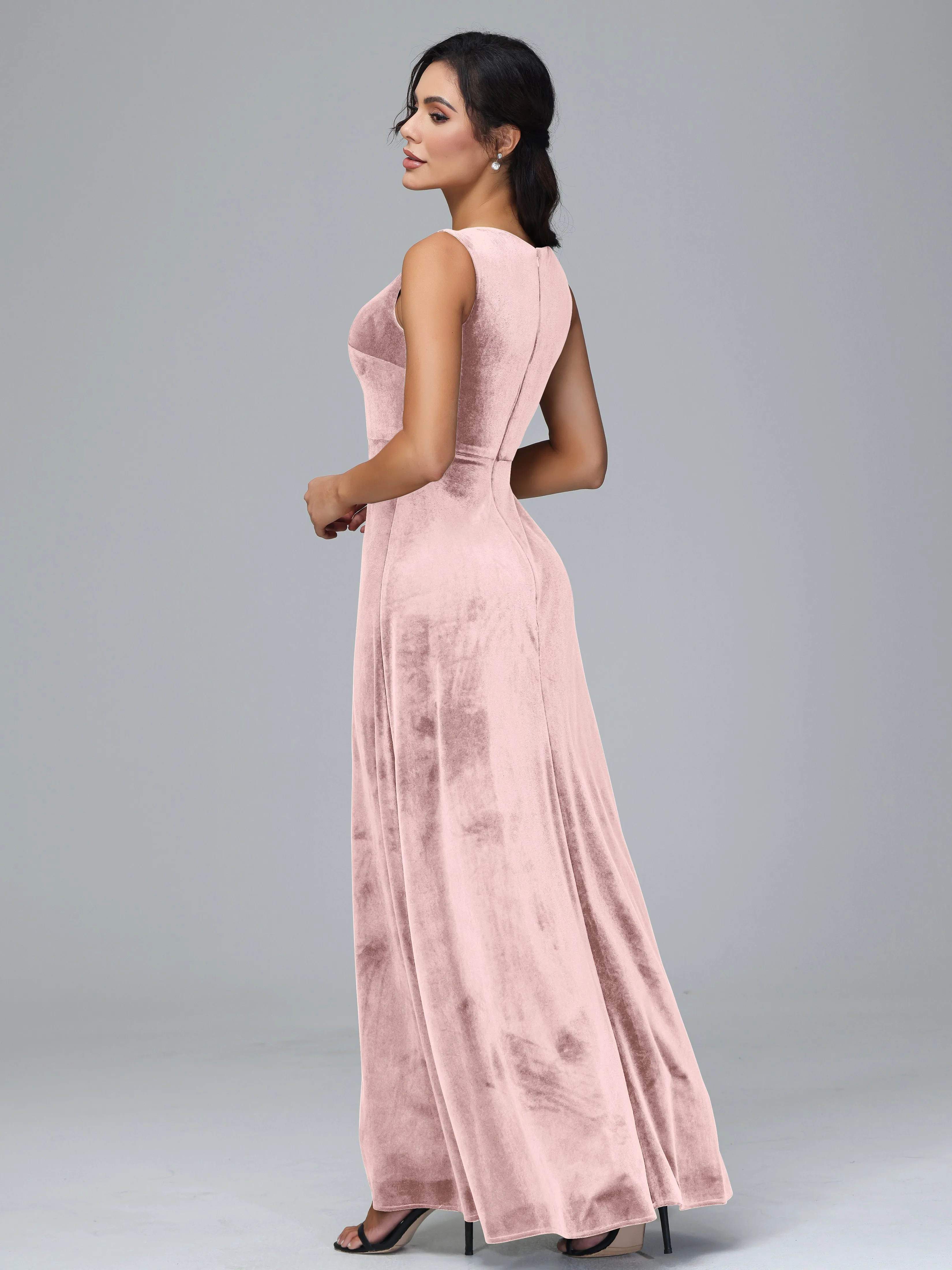 Straps V-Neck Split Velvet Bridesmaid Dresses