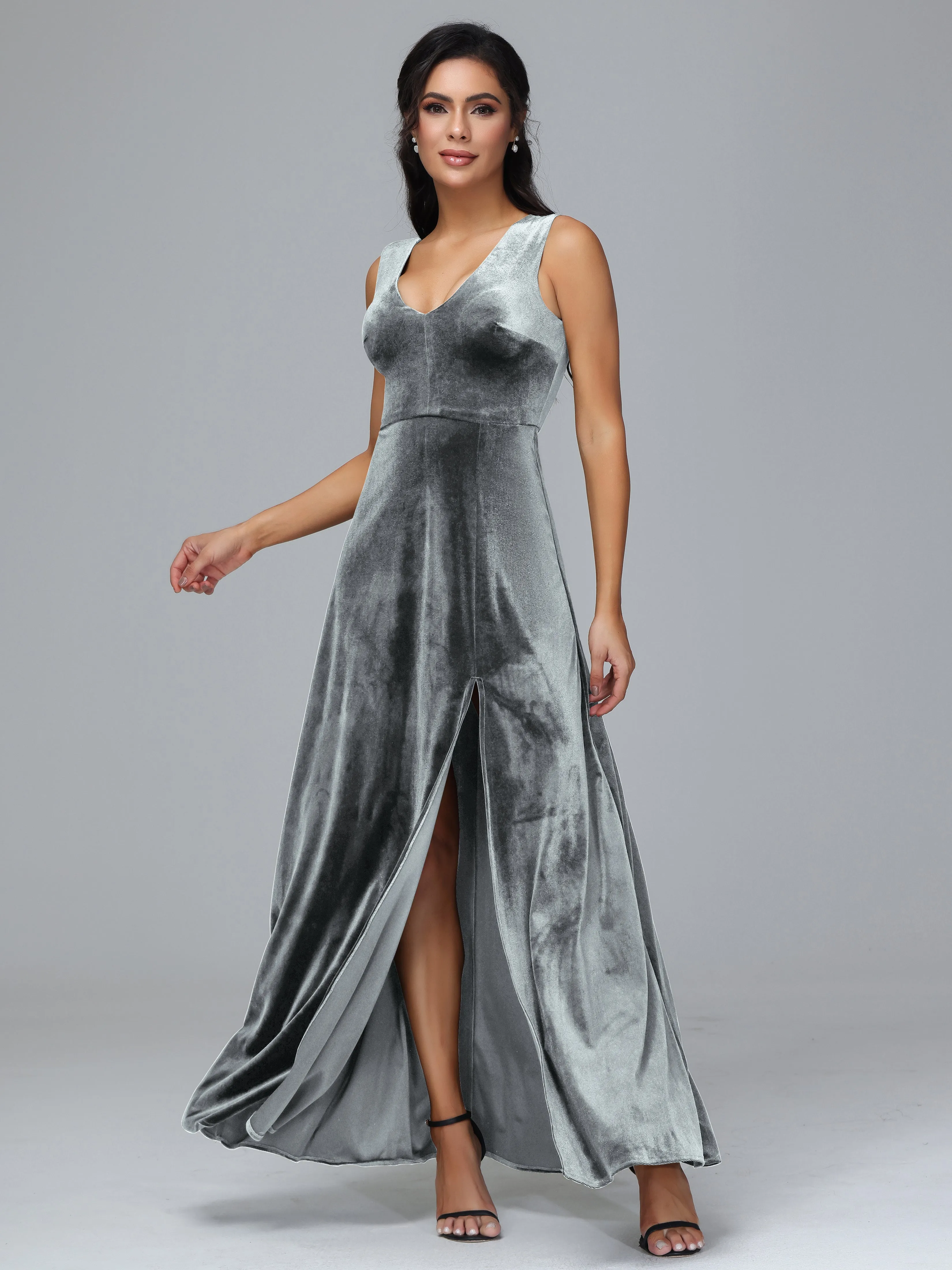 Straps V-Neck Split Velvet Bridesmaid Dresses