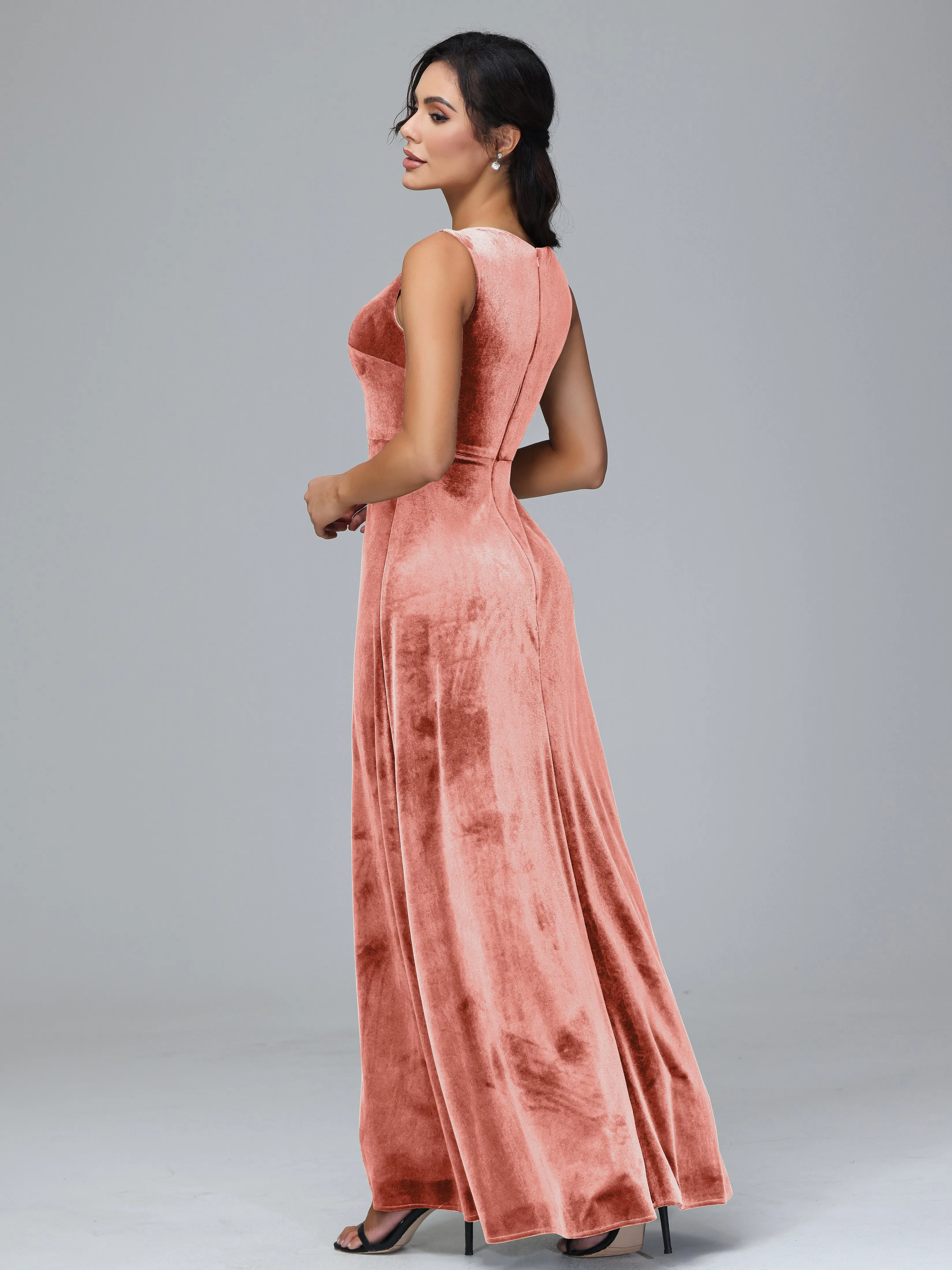 Straps V-Neck Split Velvet Bridesmaid Dresses