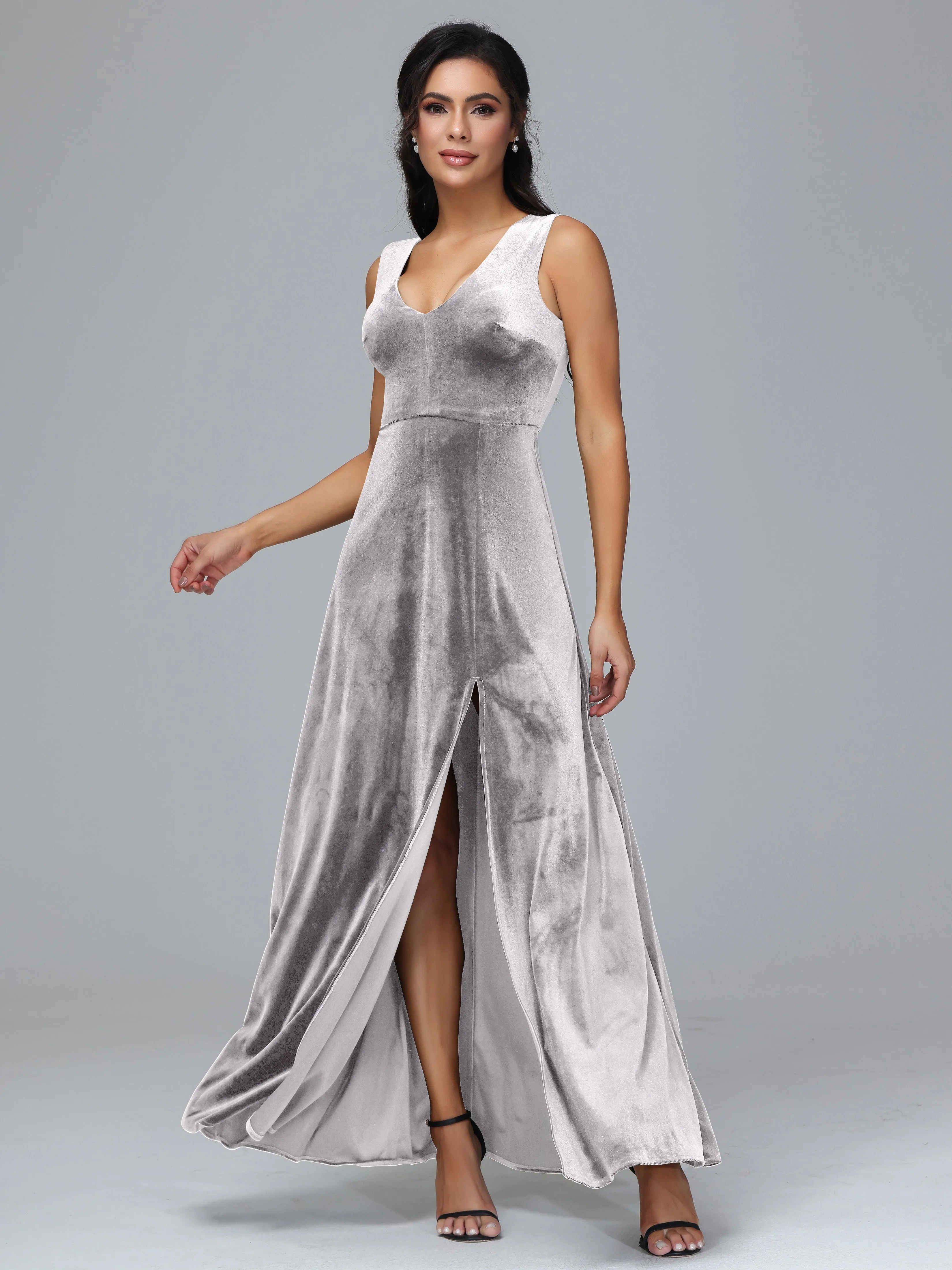 Straps V-Neck Split Velvet Bridesmaid Dresses