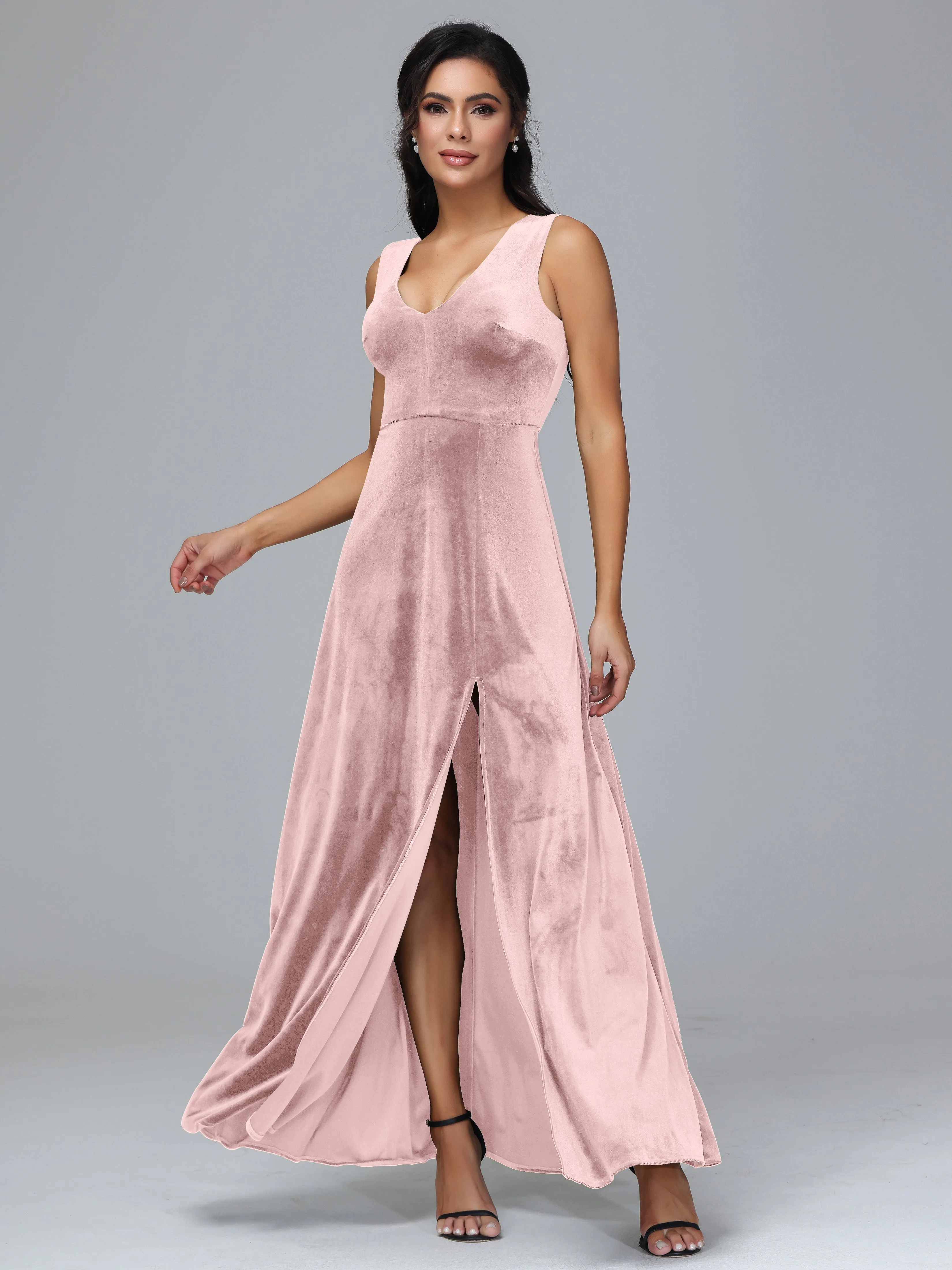 Straps V-Neck Split Velvet Bridesmaid Dresses